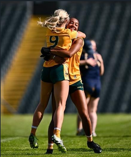 JOY: Áine Tubridy and Lara Dahunsi embrace after the final whistle
