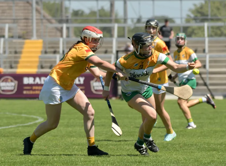 ACTION: Antrim\'s Katie Molloy challenging Faye Mulrooney