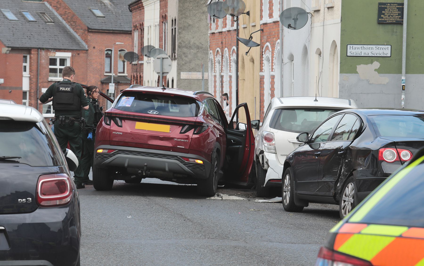 CRASH: The scene in Cavendish Street on Wednesday morning