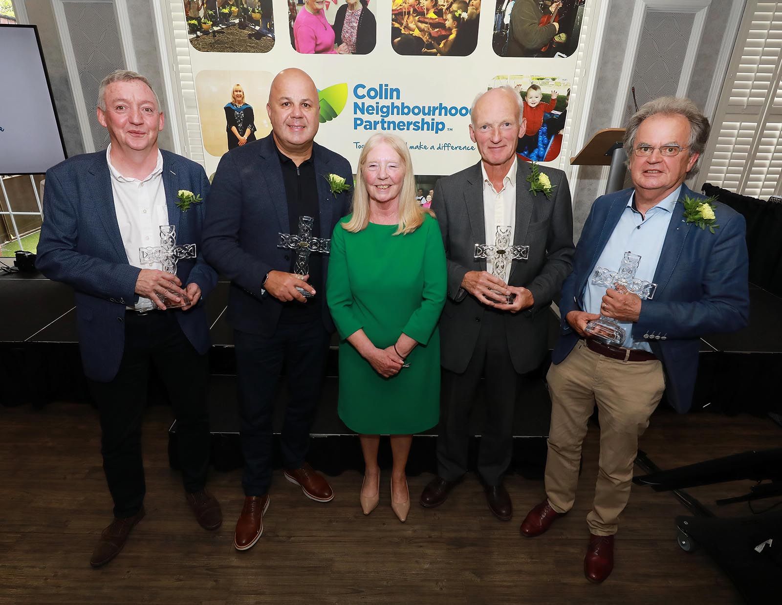 PAST AND PRESENT: Annie Armstrong with CNP's past chairpersons Michael George (on behalf of Bernard Moane), Ciarán Sheehan, Nigel Kinnaird and Dave Wall