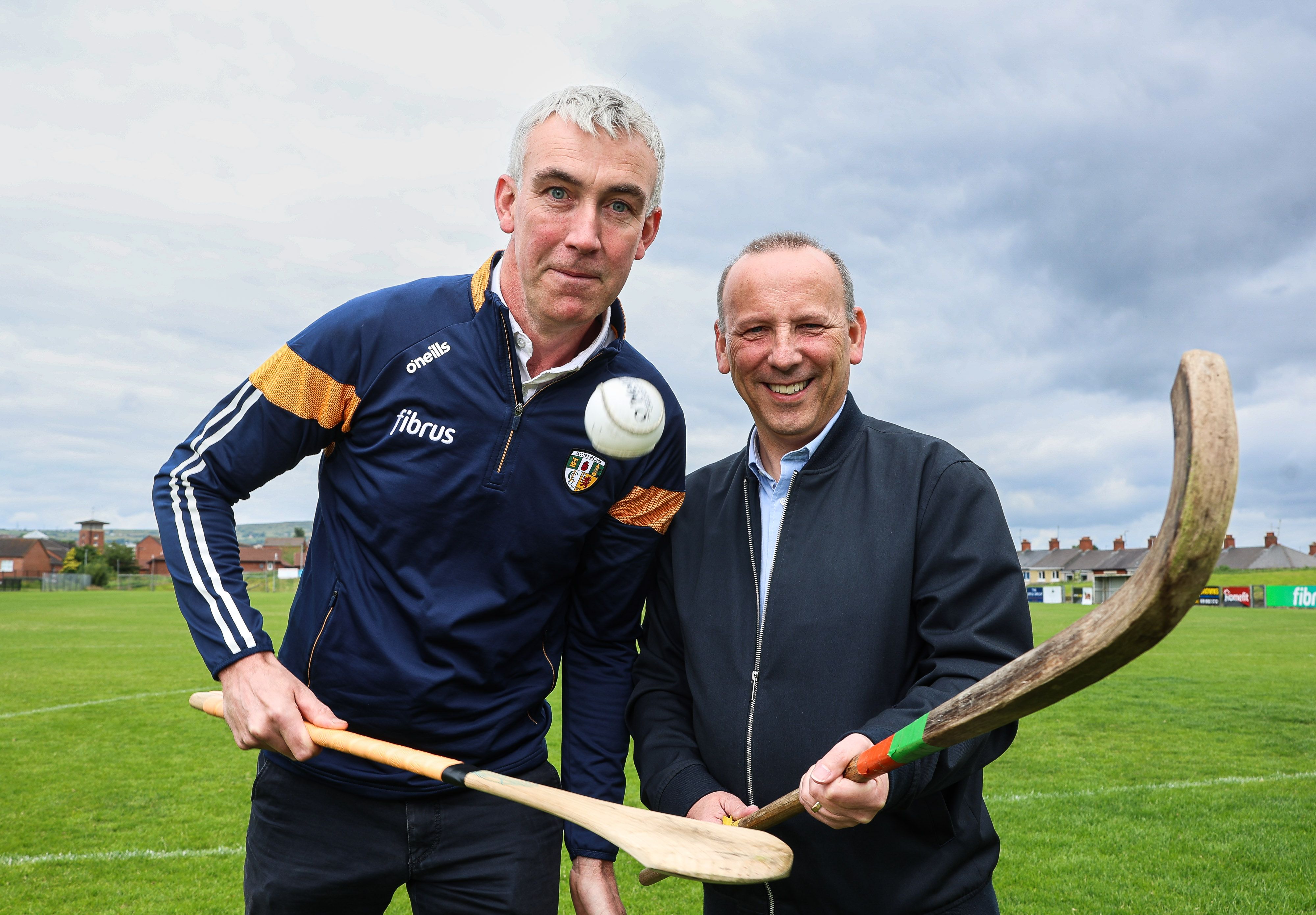 LET THE GAMES BEGIN: Seamus McMullan, Antrim County Chair, and Rev David Moore, the Presbyterian Church in Ireland’s minister in West Belfast, ahead of Saturday\'s challenge games