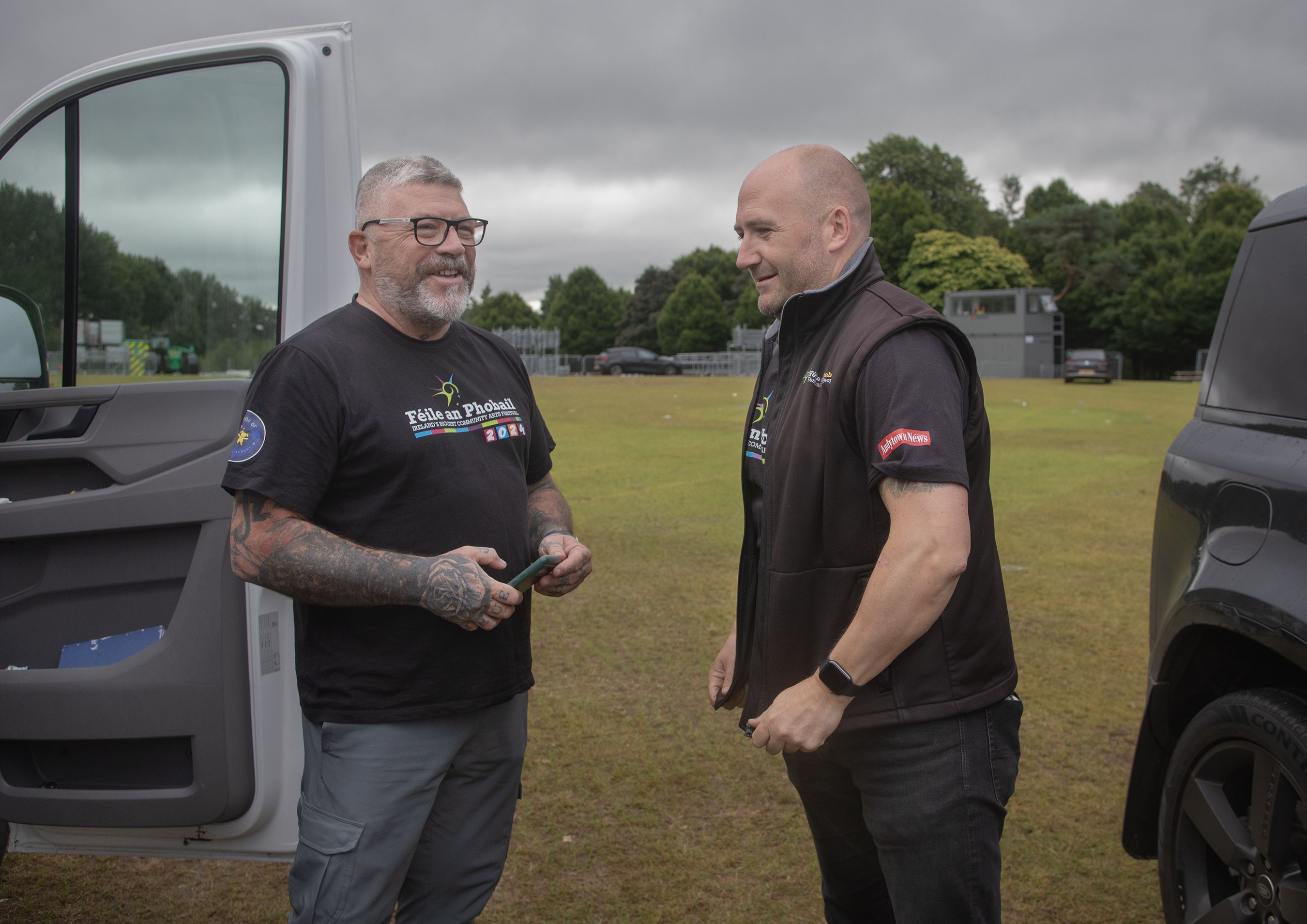 PLANNING: Dee Donnelly, Site Production Manager, and Kevin Gamble, Director of Féile an Phobail