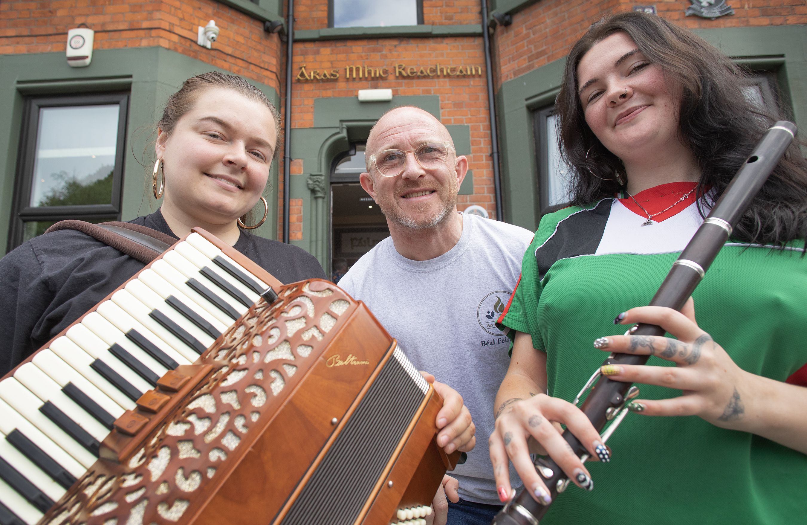 IN TUNE: Críostóir Keenan with Catriona Ní Ghribín (accordian) and Miadhachlughain O’Donnell (flute) from the band Huartan