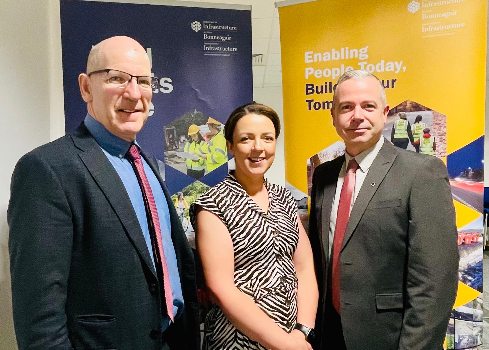 FÁILTE: Foras na Gaeilge CEO Seán Ó Coinn and Deputy Chief Executive Pól Deeds with Infrastructure Minister Liz Kimmins