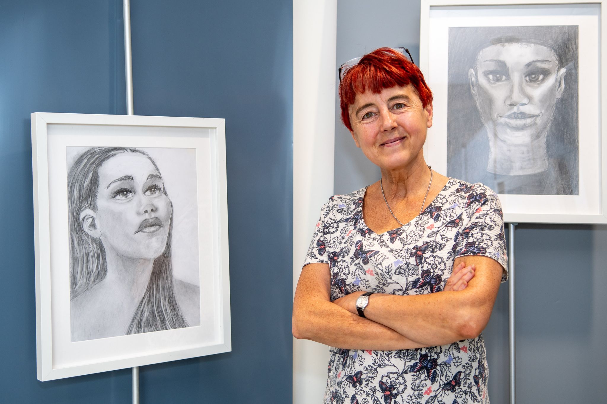 NEW EXHIBITION: Lise at her new exhibition, which is on display at St Mary\'s University as part of Féile an Phobail