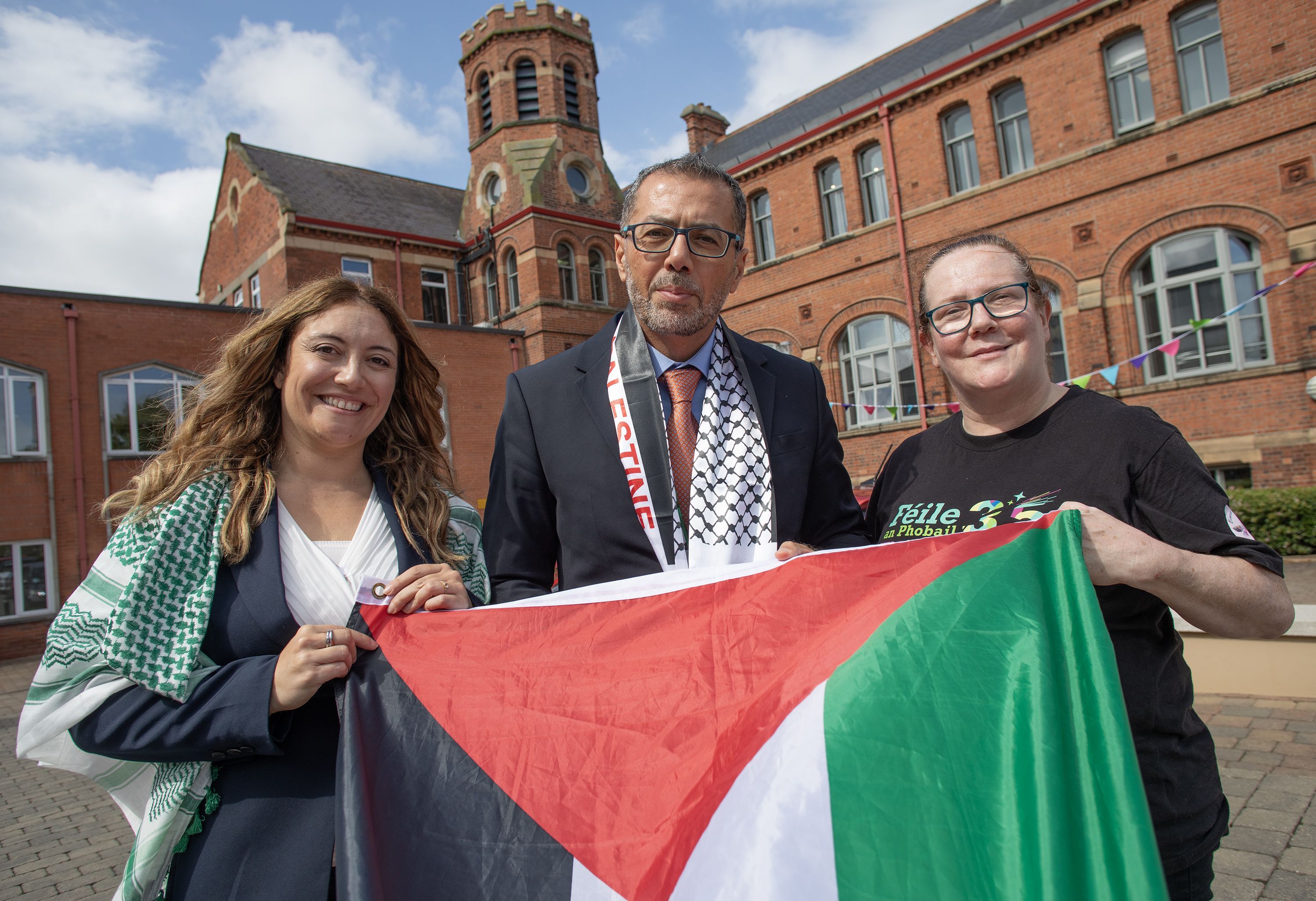 PALESTINE: Romana Rubeo, Dr Ramzy Baroud and Councillor Áine McCabe on Palestine Day last year
