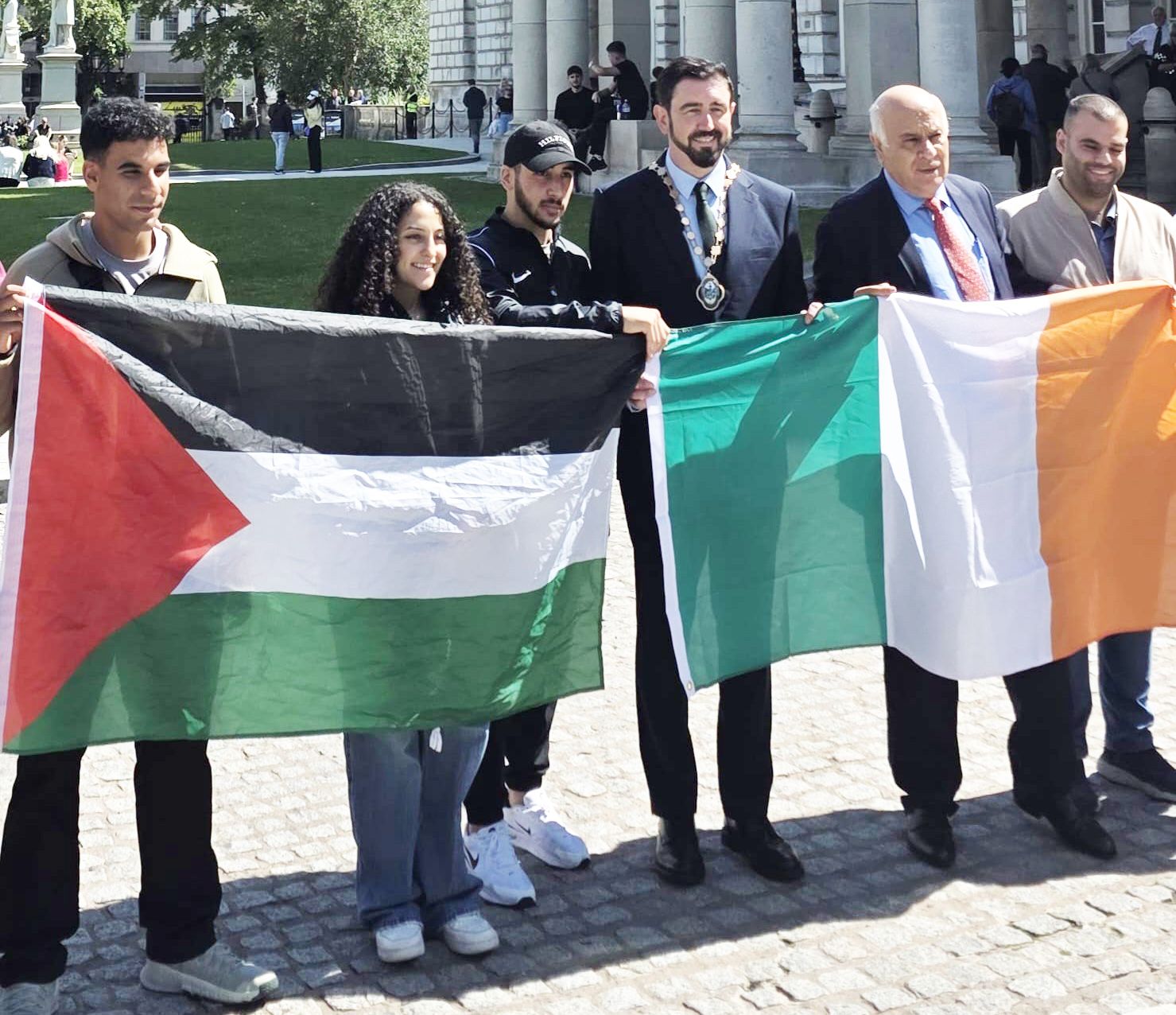 SOLIDARITY: Belfast Deputy Lord Mayor Paul Doherty with members of the delegation at Belfast City Hall