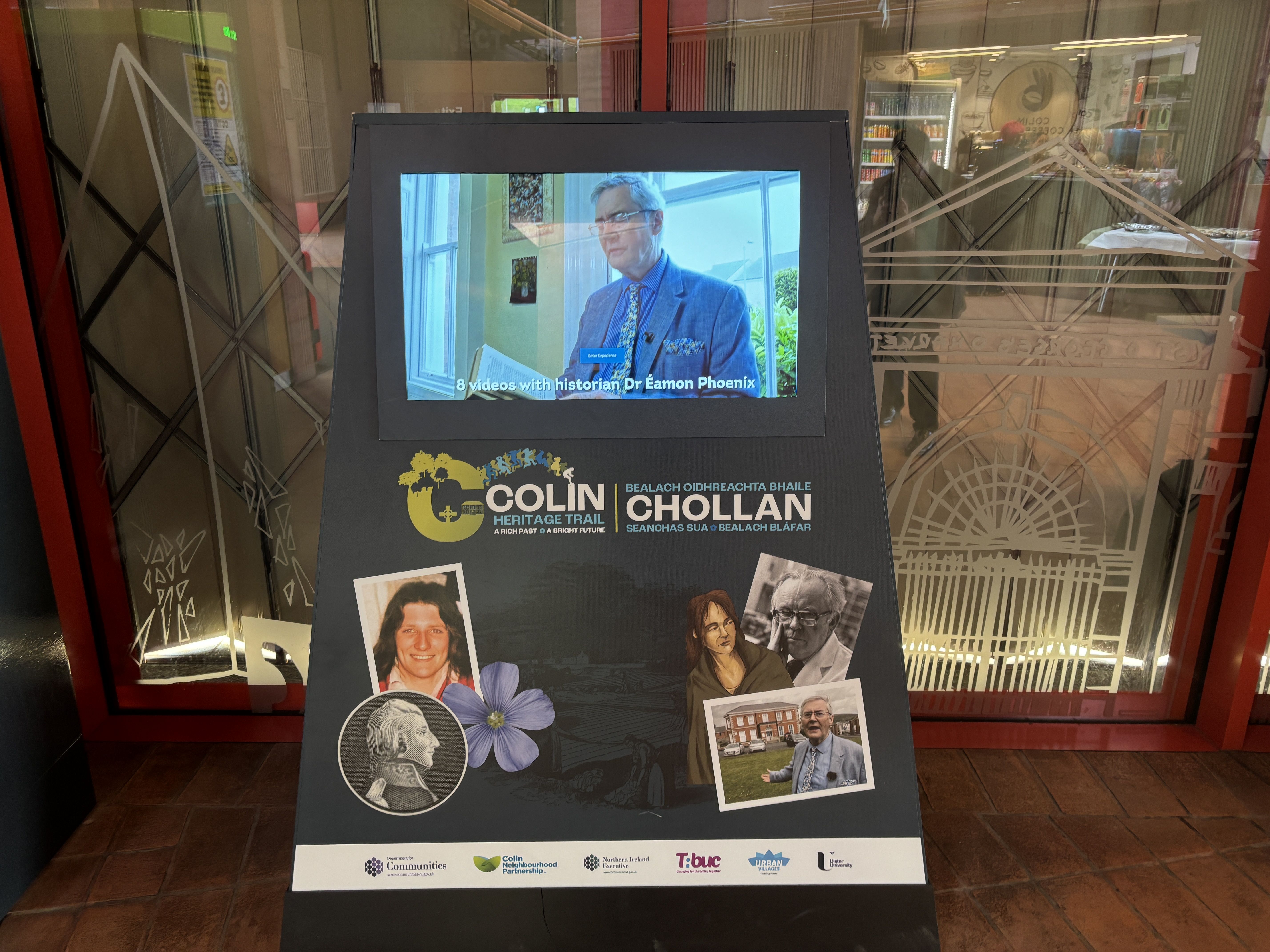 LEGACY: The interactive touchscreen featuring videos narrated by the late historian Dr Éamon Phoenix is located at the transport hub on Stewartstown Road