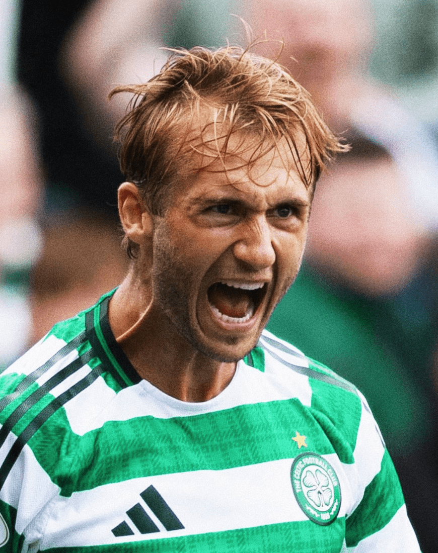 MAN OF THE MATCH: Benjamin Nygren opened his account against Aberdeen with a crisp near post finish off a Kieran Tierney cross