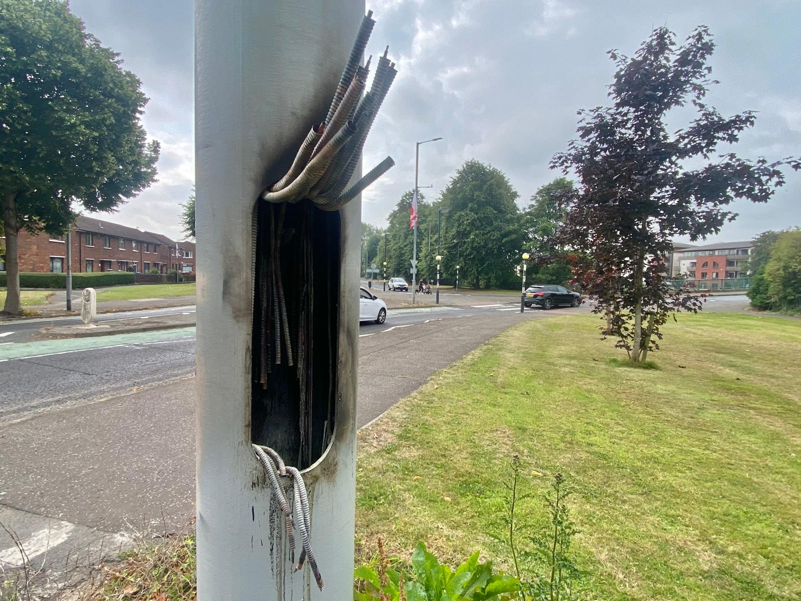 TARGETED: The 5G mast on the Annadale Embankment in South Belfast