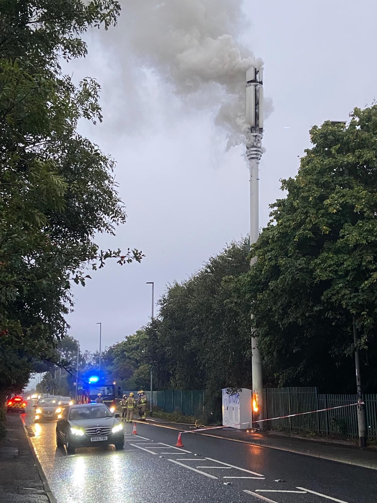 NO SMOKE: Another phone mast set alight in West Belfast this evening 