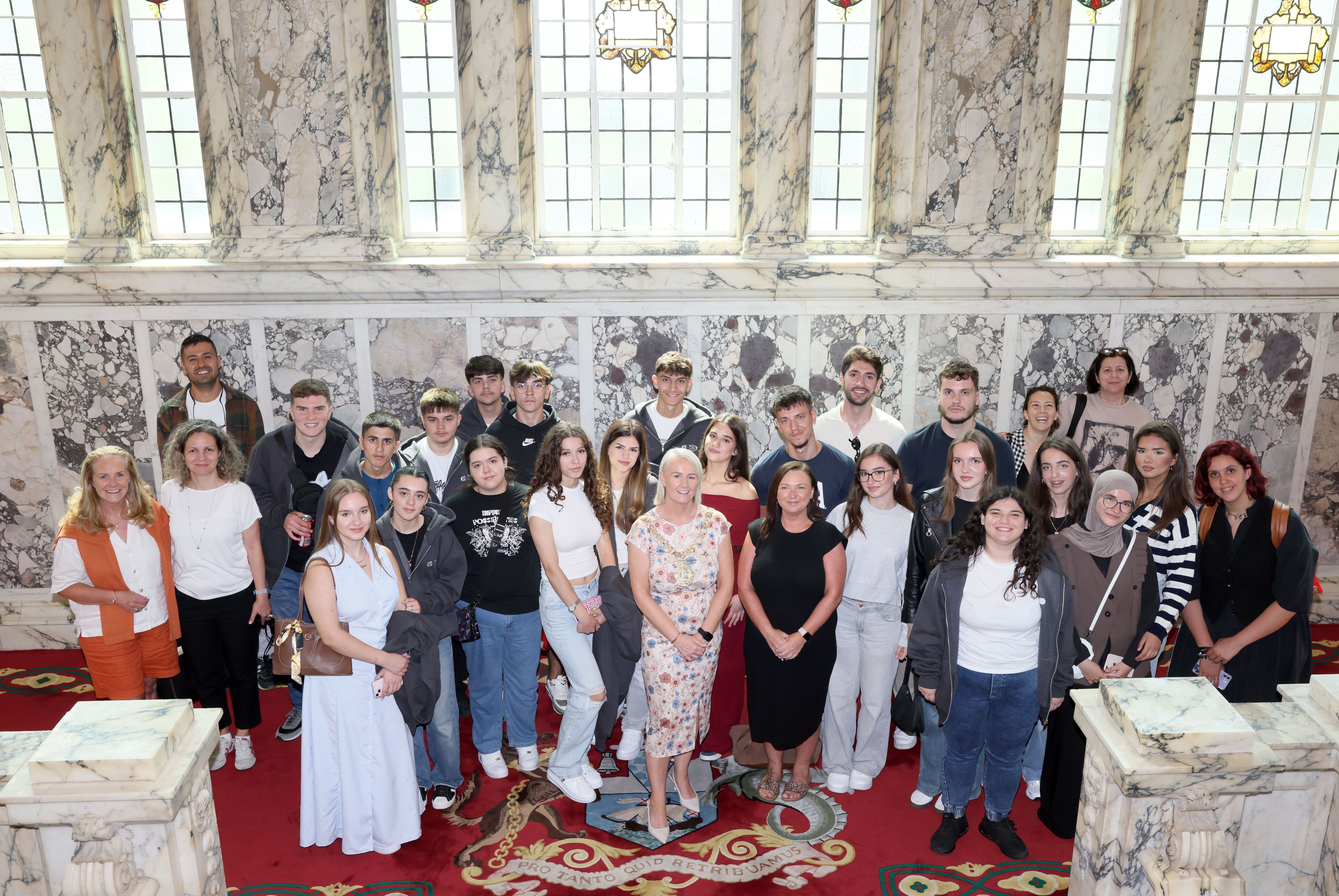 VISIT: The group of young people with Lord Mayor Councillor Tracy Kelly at Belfast City Hall