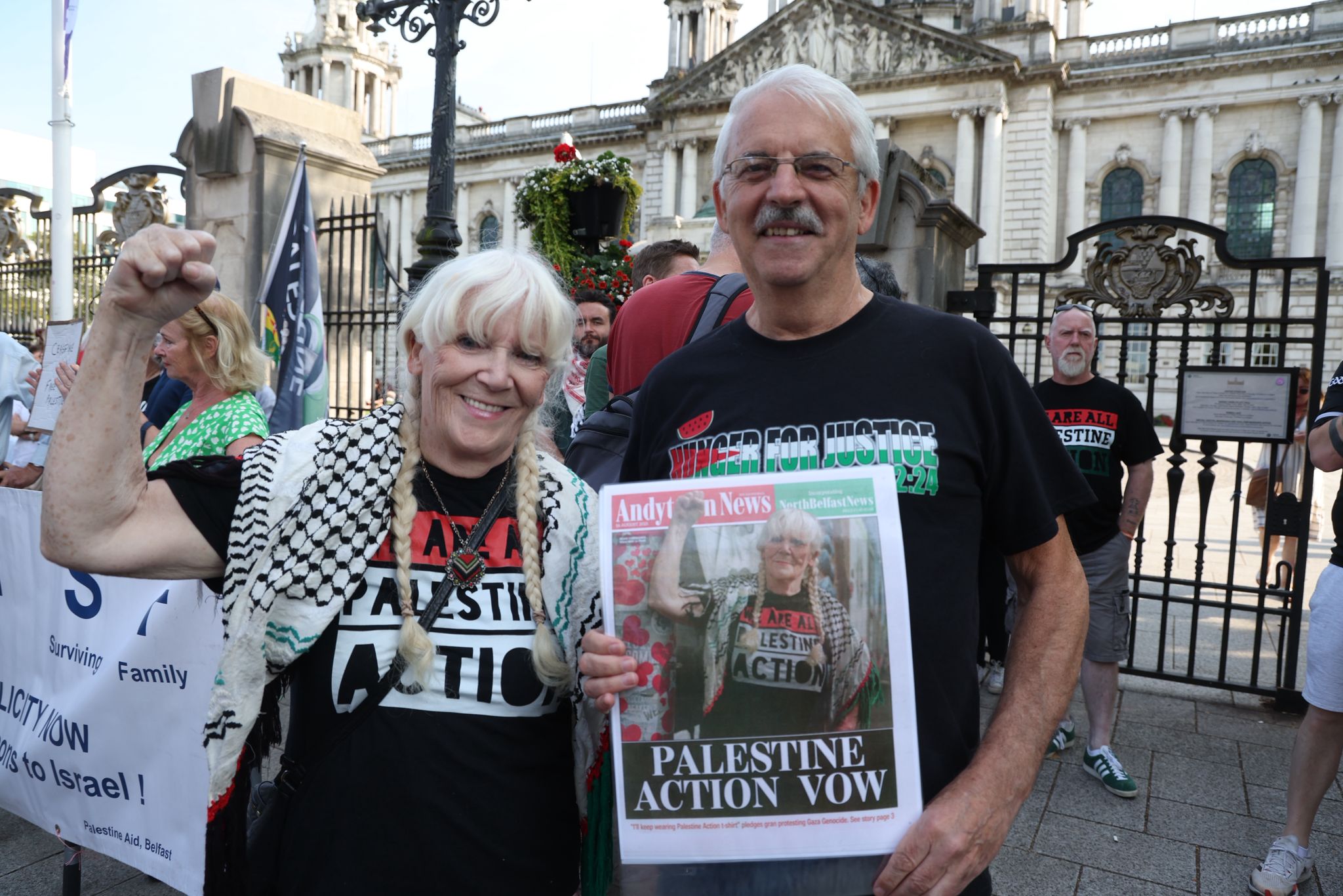 PROTEST: Máire Mhic an Fhailí and Tommy Holland at Sunday\'s demonstration