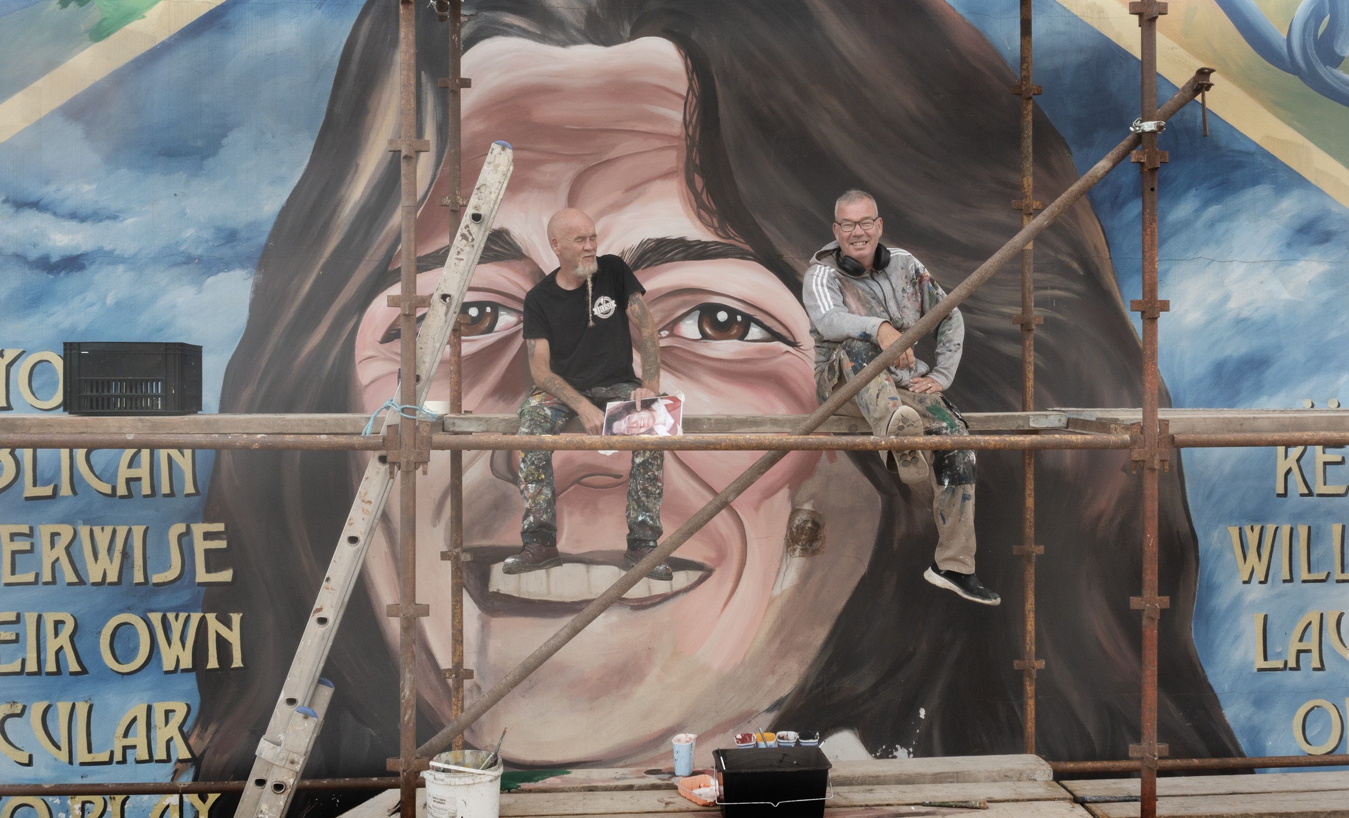 MURAL SPRUCE UP: Belfast muralists Marty Lyons and Micky Doc are restoring the iconic Bobby Sands mural
