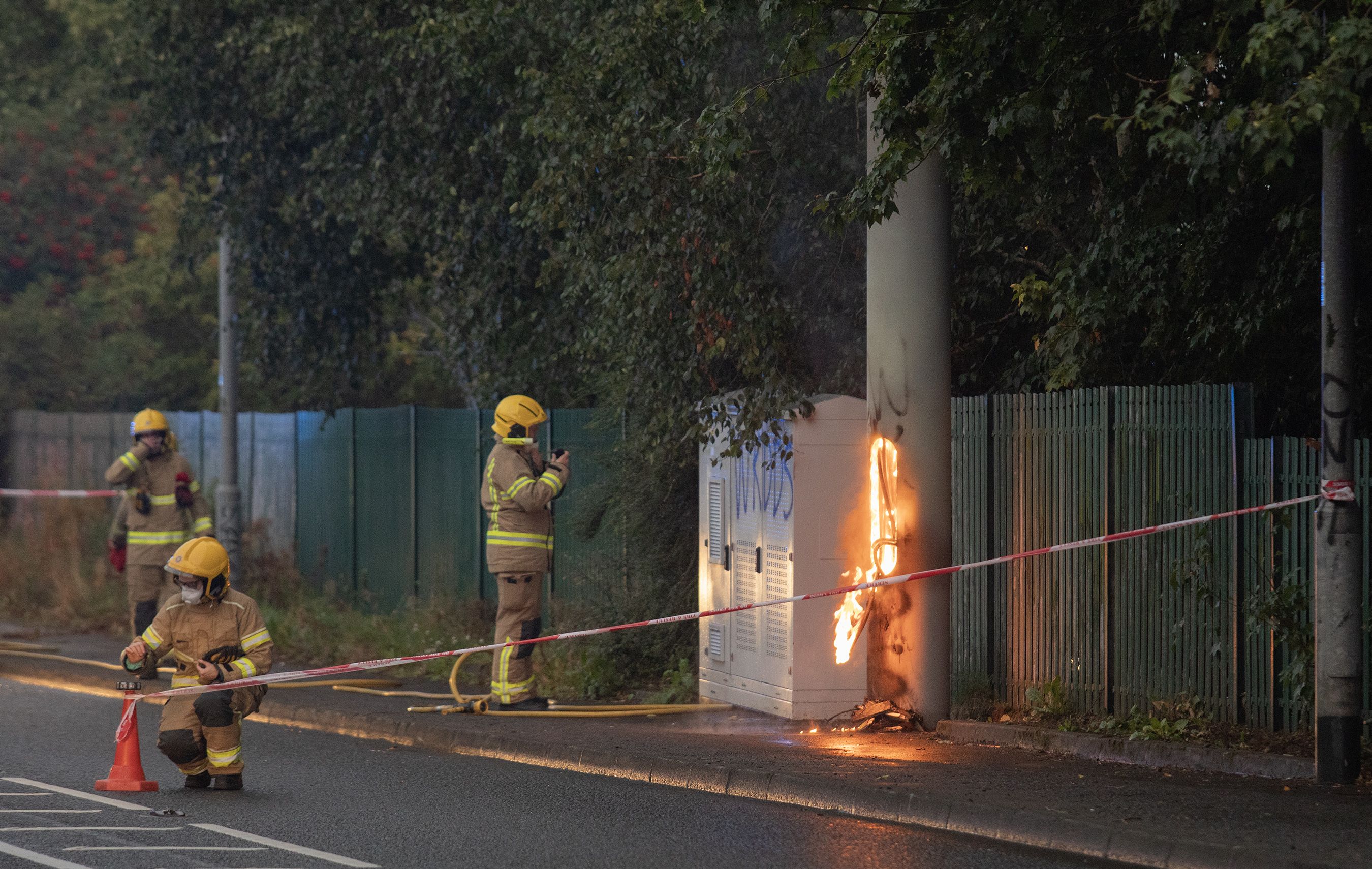 BRAZEN BLAZEN: The Fire Service tackle last week\'s blaze on the Glen Road