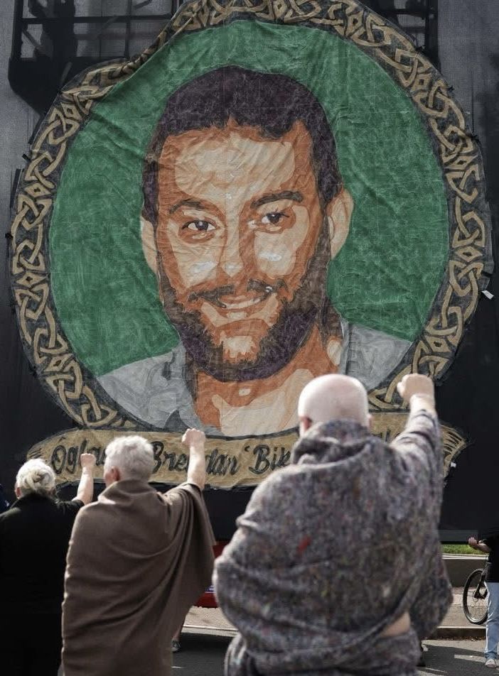 SALUTE: The TIFO of Brendan \'Bik\' McFarlane was used during Sunday\'s march