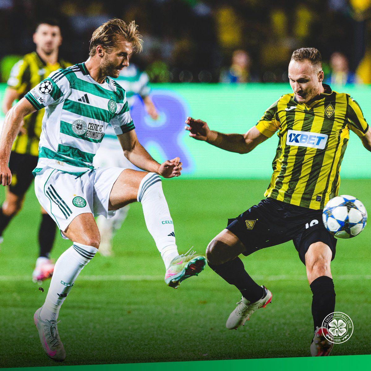 FAMILIAR STORY: Celtic’s Benjamin Nygren challenges Almaty’s Dan Glazer on another European night to forget for the Hoops