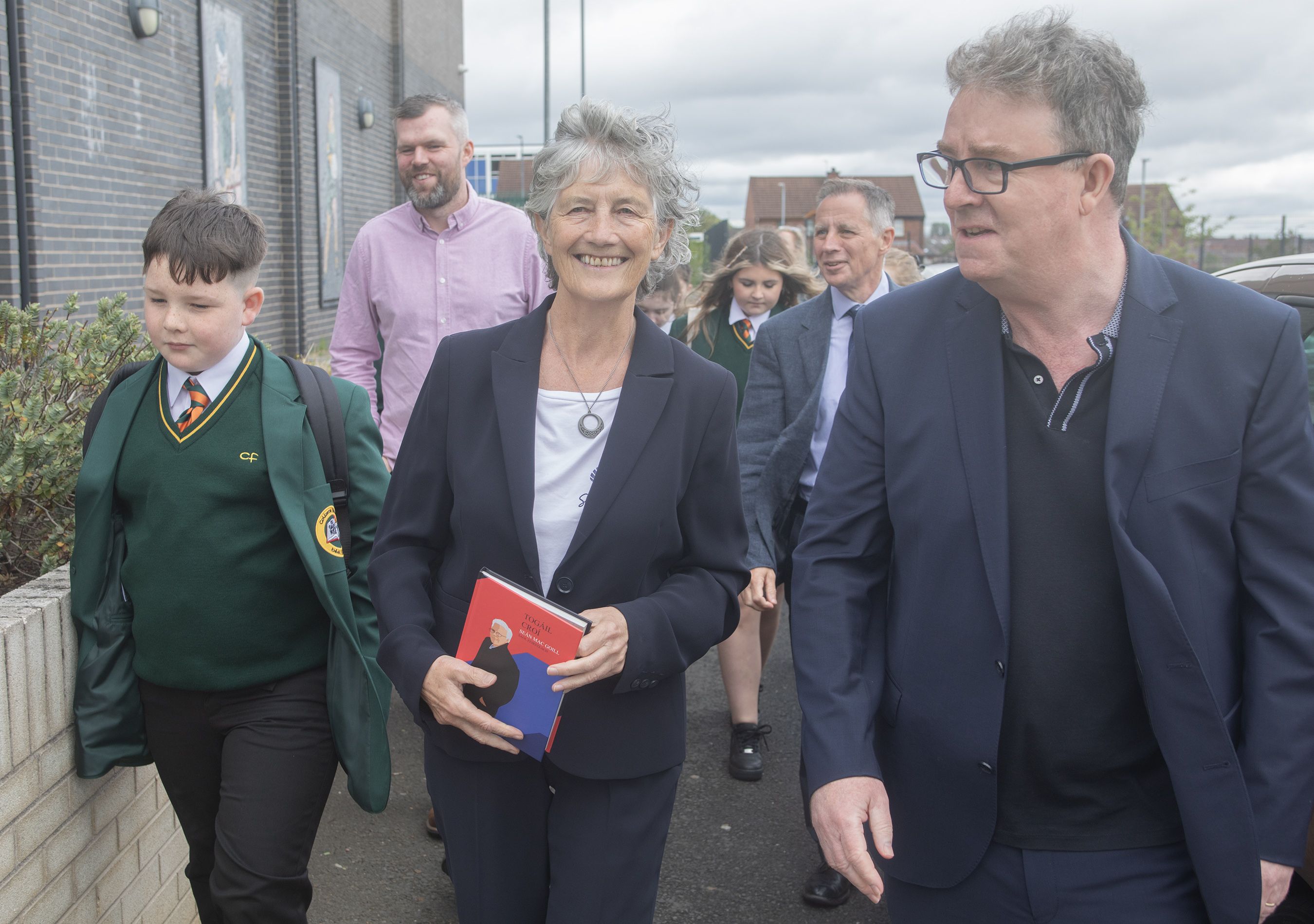 PRESIDENTIAL CANDIDATE: Catherine Connolly was in Belfast today where she visited Coláiste Feirste on the Falls Road