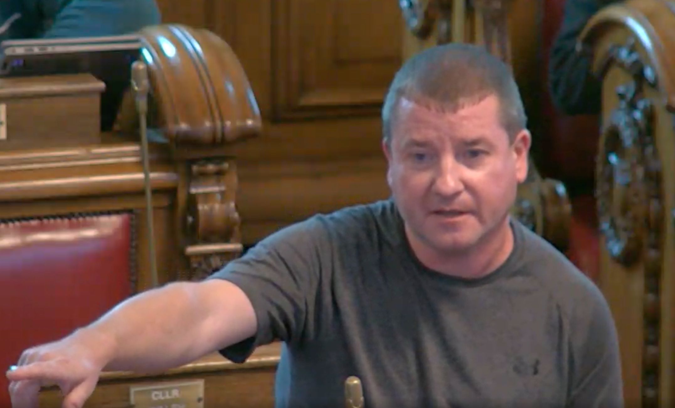 ROW: Sinn Féin group leader Ciarán Beattie during Monday night\'s meeting