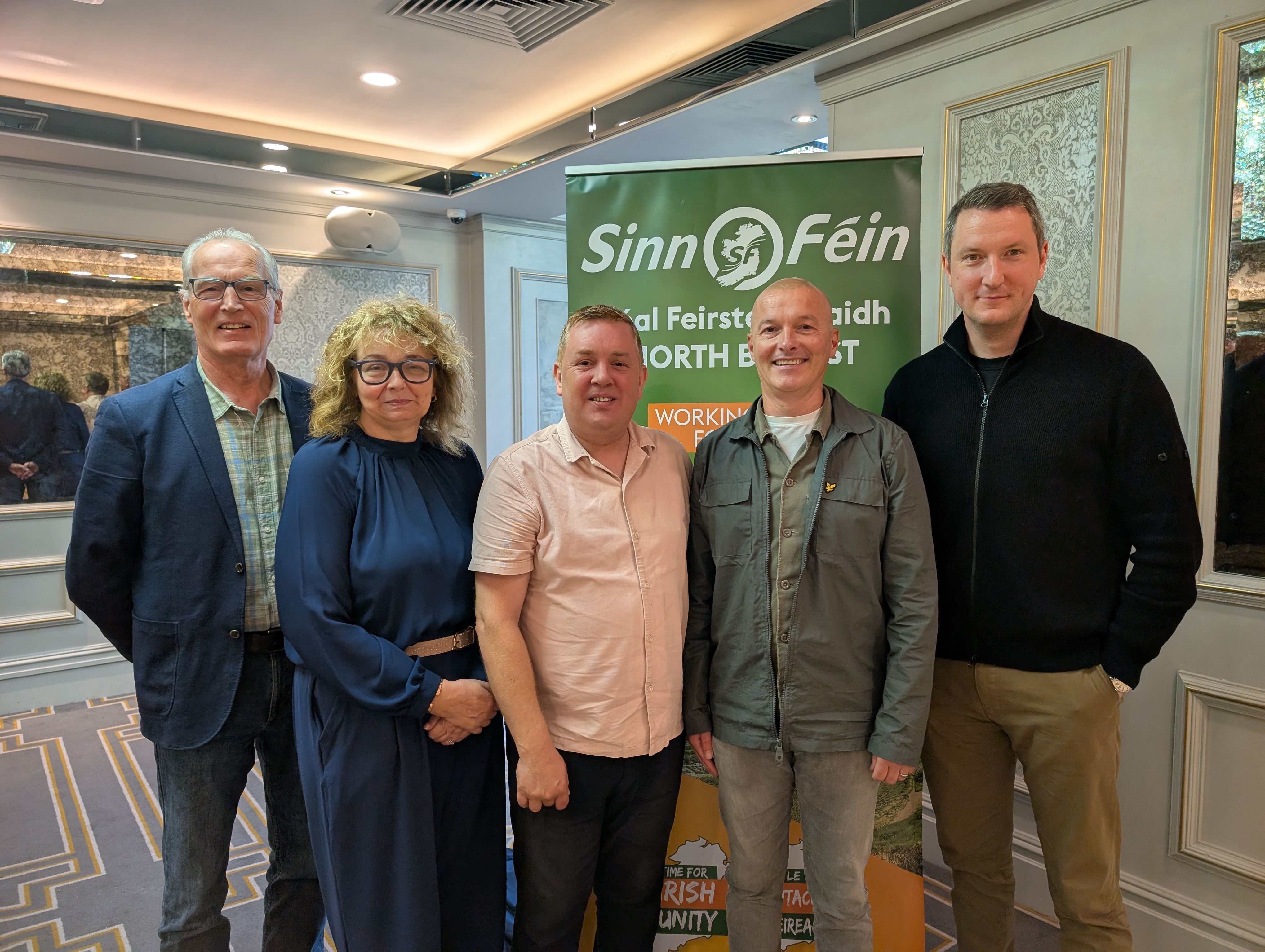 NORTH TEAM: Gerry Kelly MLA, Carál Ní Chuilín MLA, Conor Maskey, Councillor Luke Meenehan and John Finucane MP