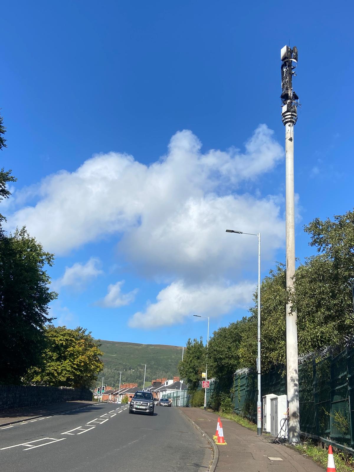 ARSON: The 5G mast on the Whiterock Road was set alight on Sunday night