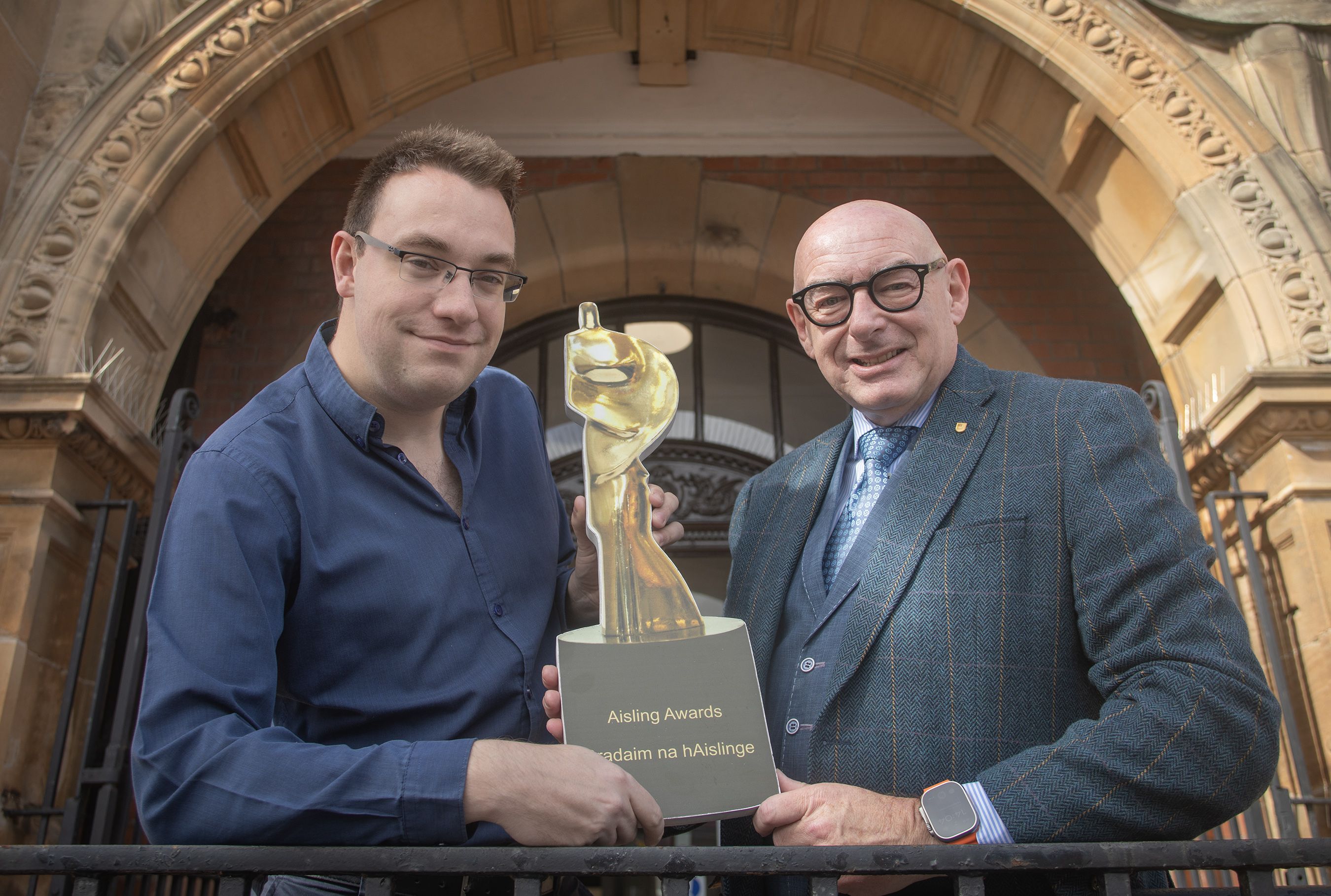 AISLING AWARDS: Conor McParland from Belfast Media with John D\'Arcy, National Director of The Open University in Ireland
