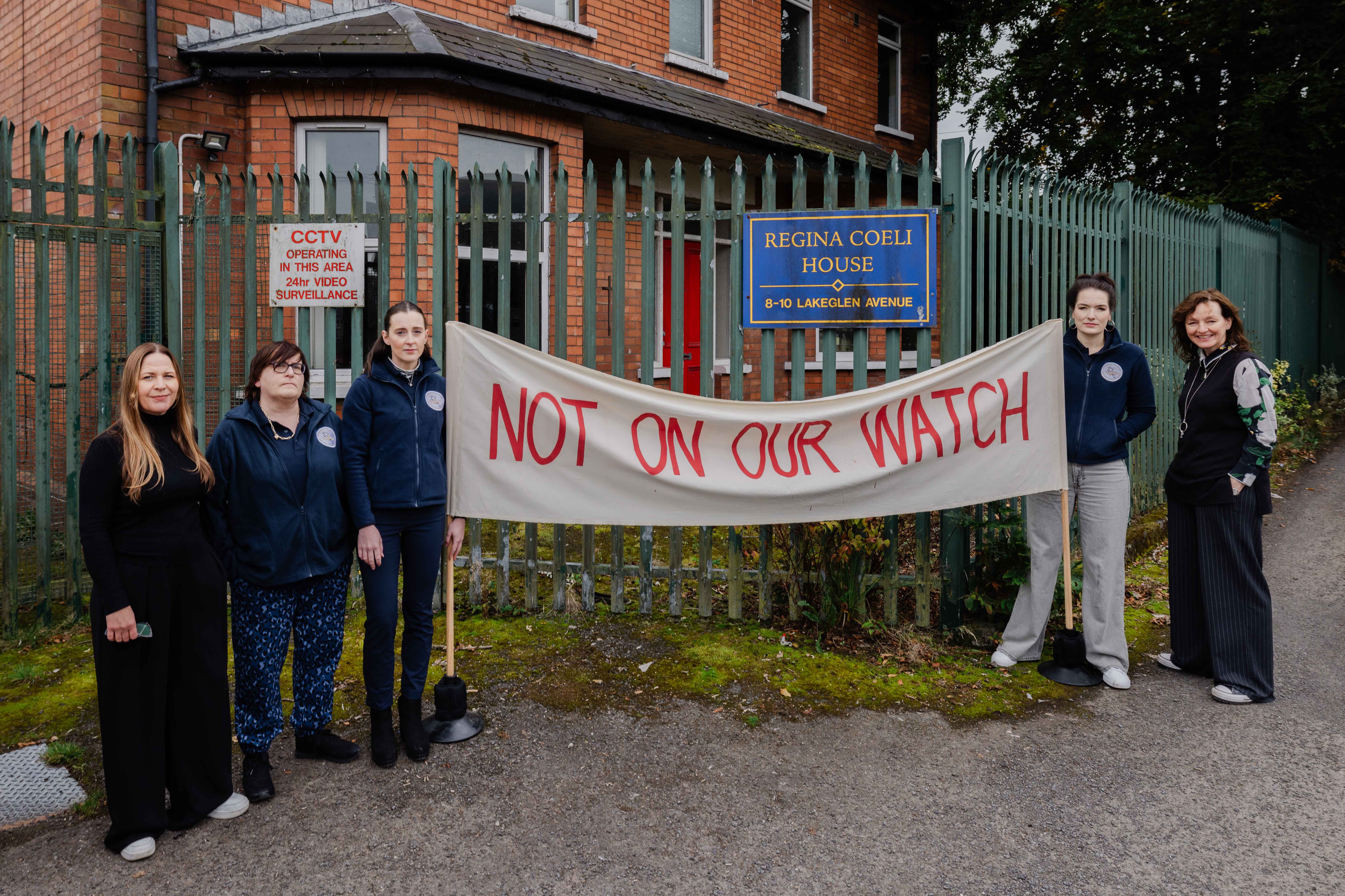 NOT ON OUR WATCH: Louise Mathews, writer of Not On Our Watch with the three cast members, Rachael MCabe, Catriona McFeely, Colette Lennon-Dougal and Kabosh Artistic Director Paula McFetridge