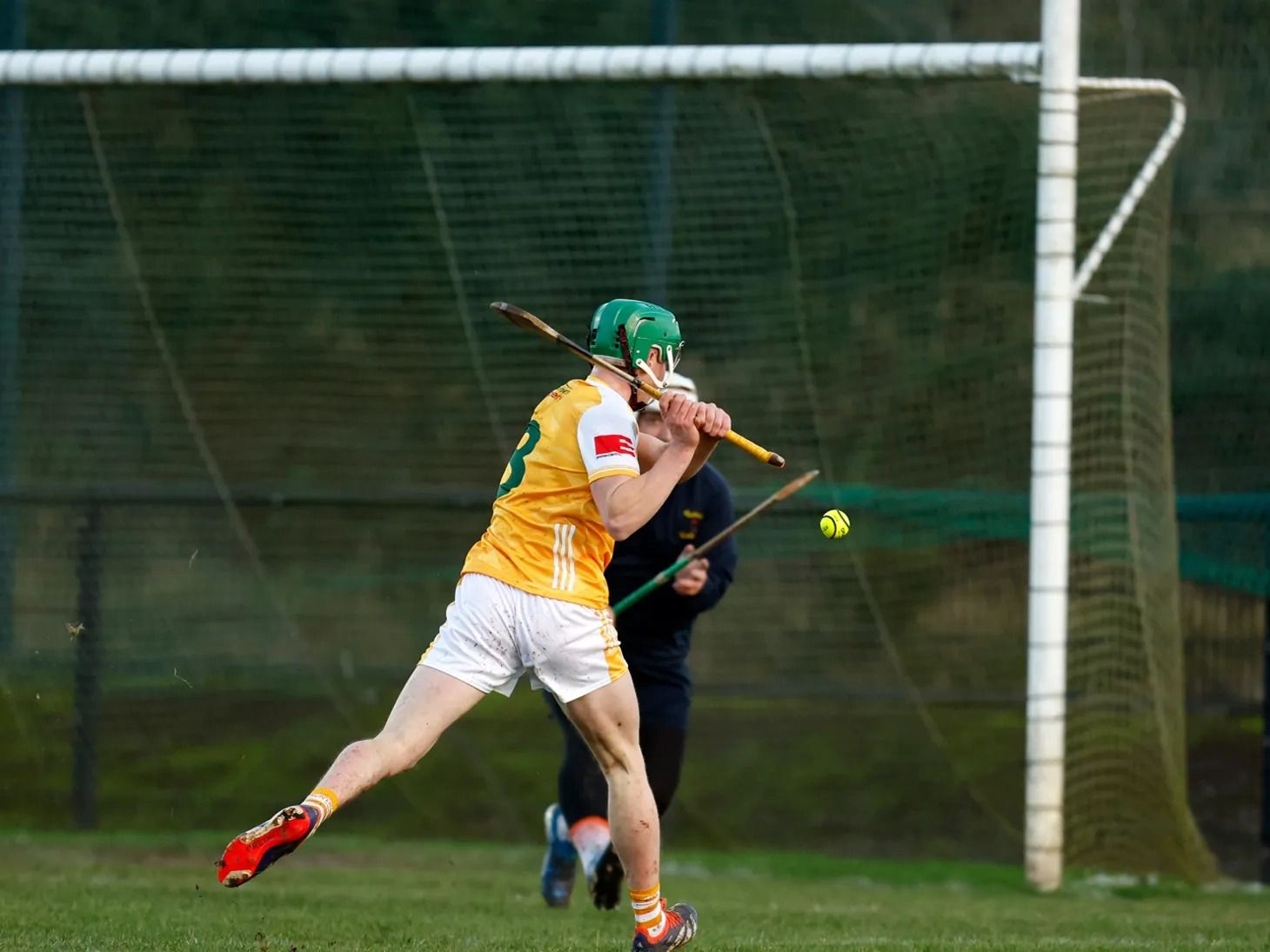 MATCH-WINNER: Callum McIlwaine fires in the only goal of the game as Antrim beat Armagh
