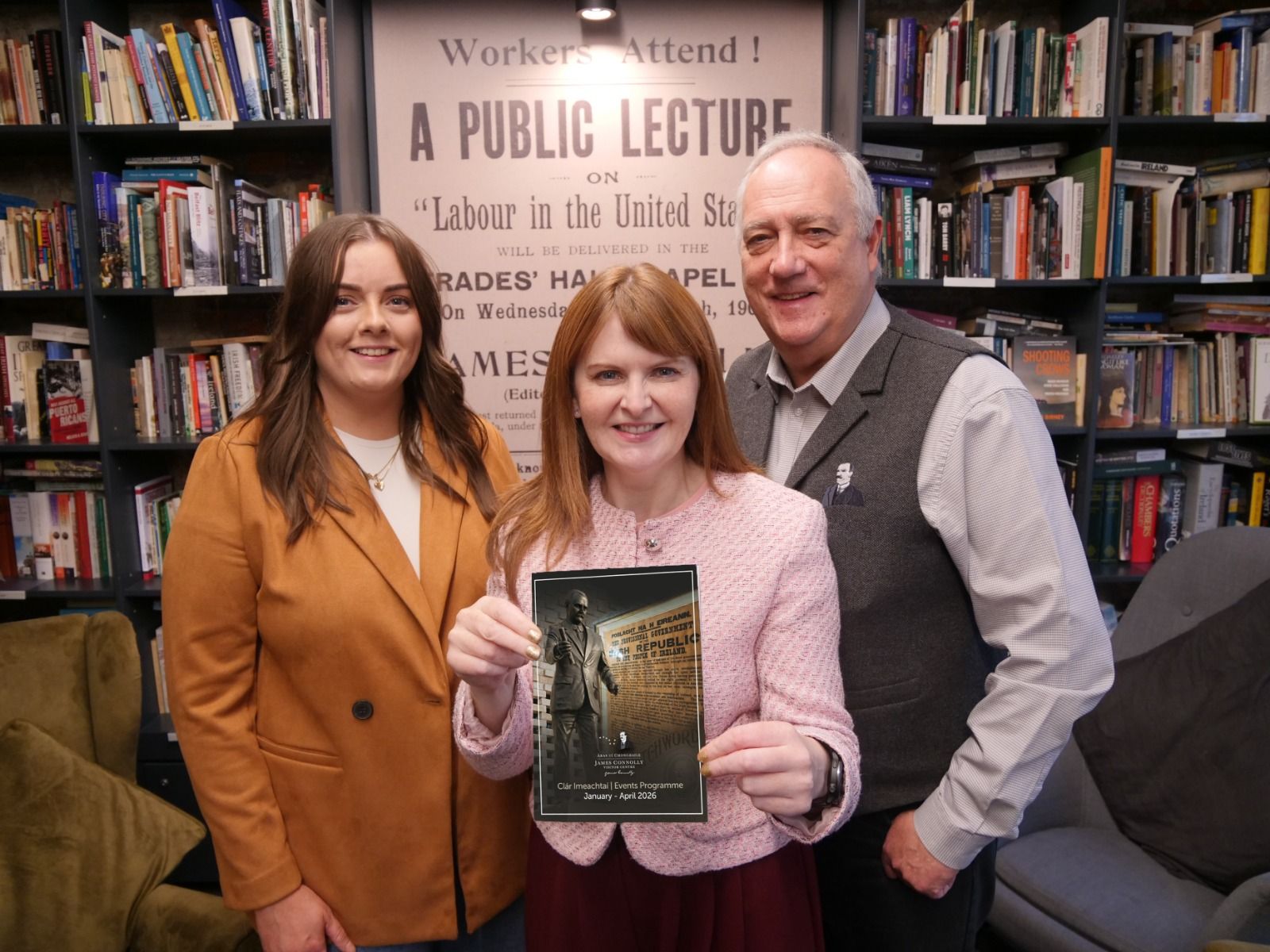 SPRING PROGRAMME: Eimear Hargey and Séanna Walsh with Minister for the Economy, Dr Caoimhe Archibald