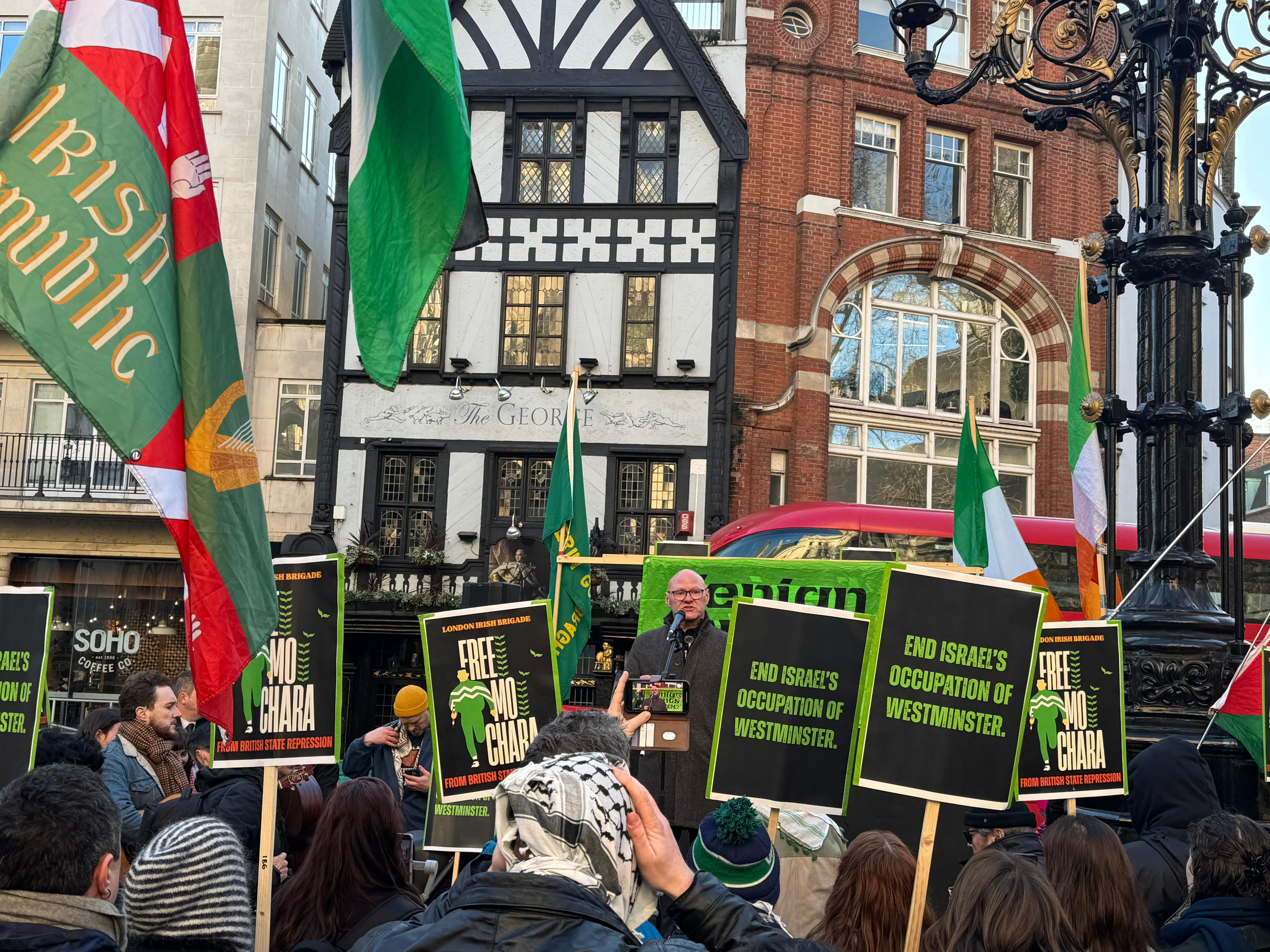 SUPPORT: West Belfast MP Paul Maskey addressed the crowd outside the Royal Courts of Justice in London