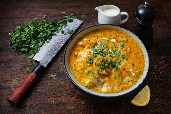 PLATING UP: This prawn and pumpkin chowder will warm you up