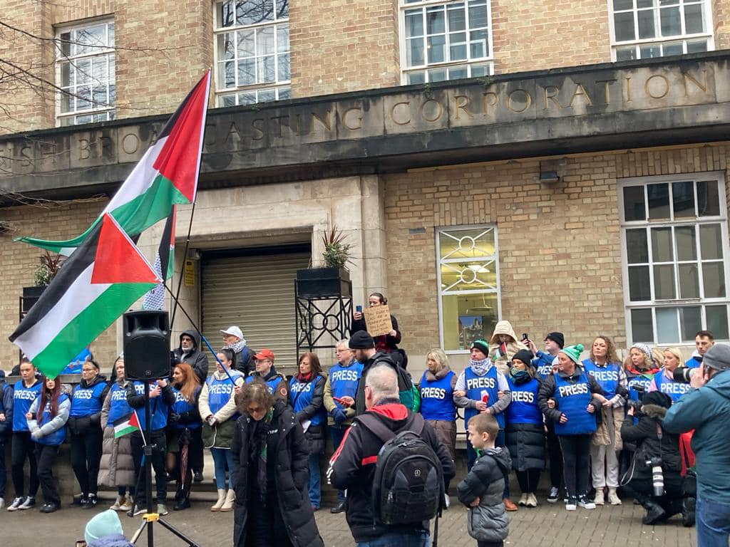 RALLY: A previous Palestine demonstration outside BBC in Belfast