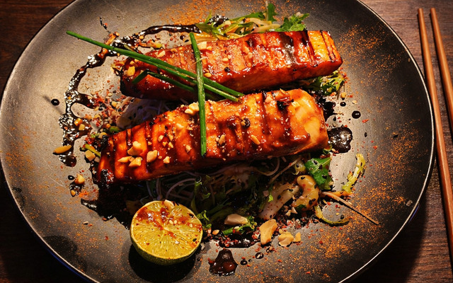 PLATING UP: Marinated grilled salmon with vermicelli noodles salad