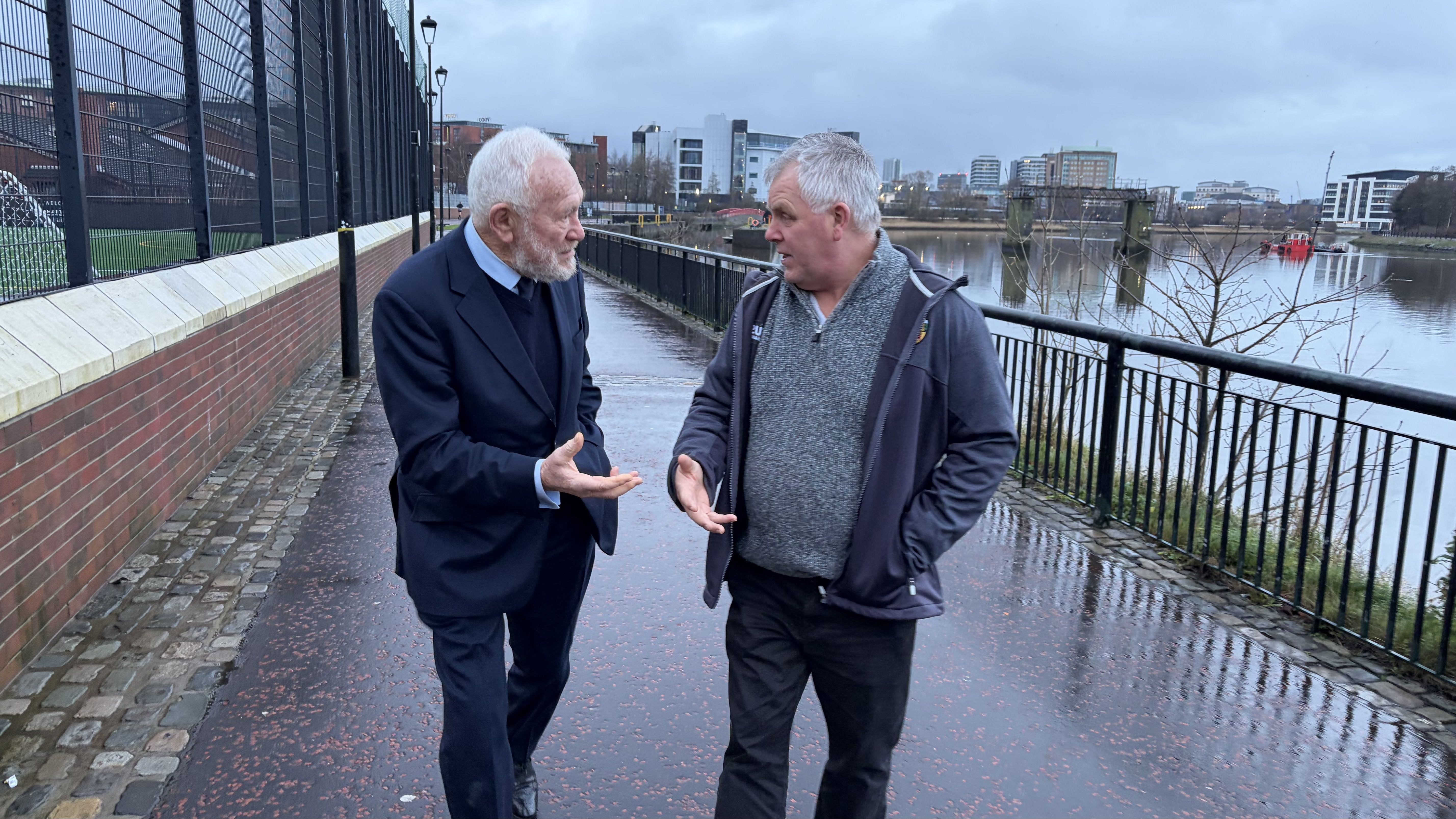 WIND IN THEIR SAILS: Sir Robin Knox-Johnston, the first person to sail around the world without stopping, meets Gerard Rice of LORAG to discuss Lagan-based programmes
