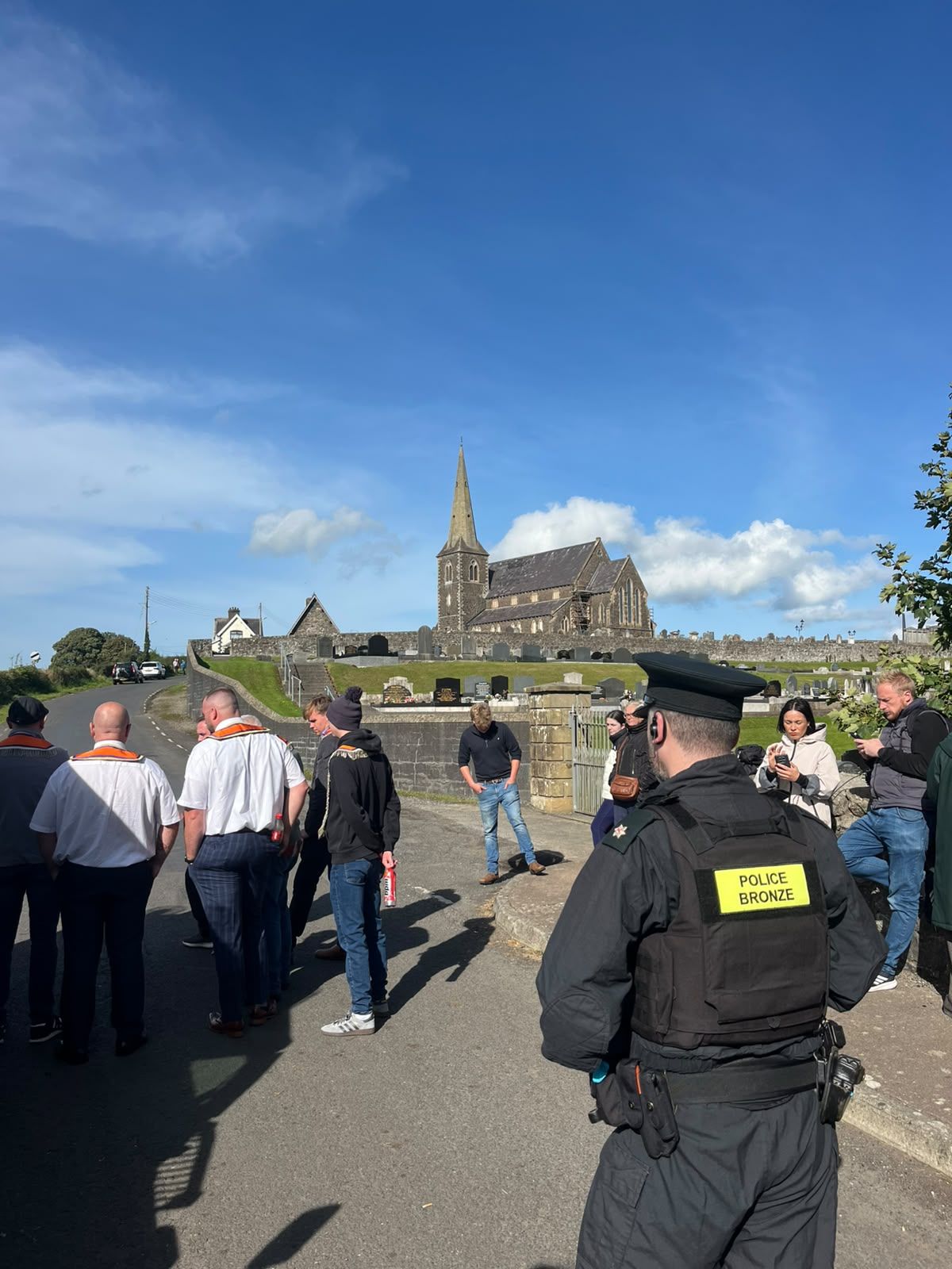 STAND-OFF: Orangemen outside Drumcree parish church, from where Portadown District aim to walk along the Garvaghy Road