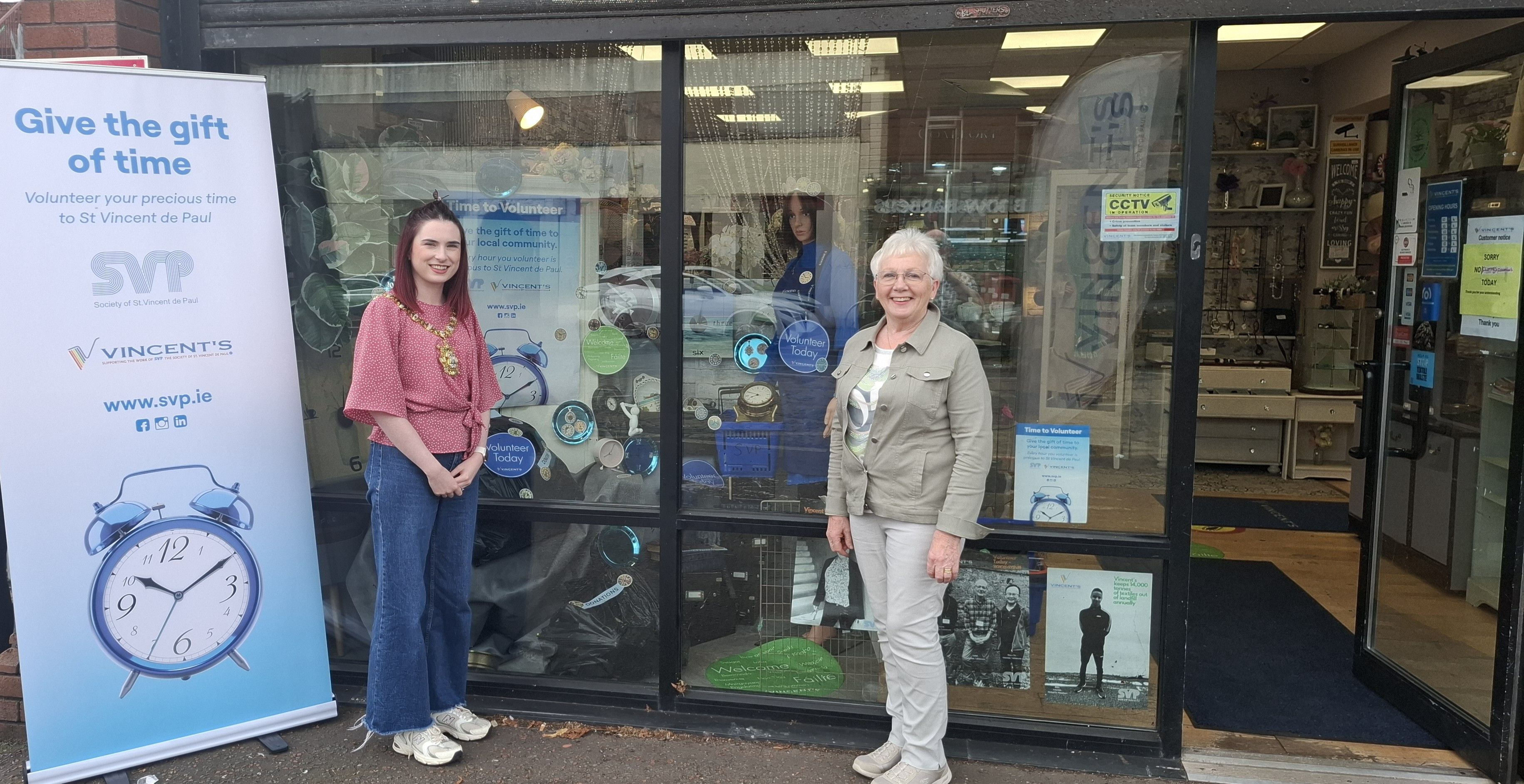 VISIT: Lord Mayor of Belfast Róis-Máire Donnelly with Anne McLarnon, Chair of Vincent’s Regional Retail Committee and Regional Board Member, during a visit to Vincent’s to learn about the work of the Society of St Vincent de Paul in Belfast