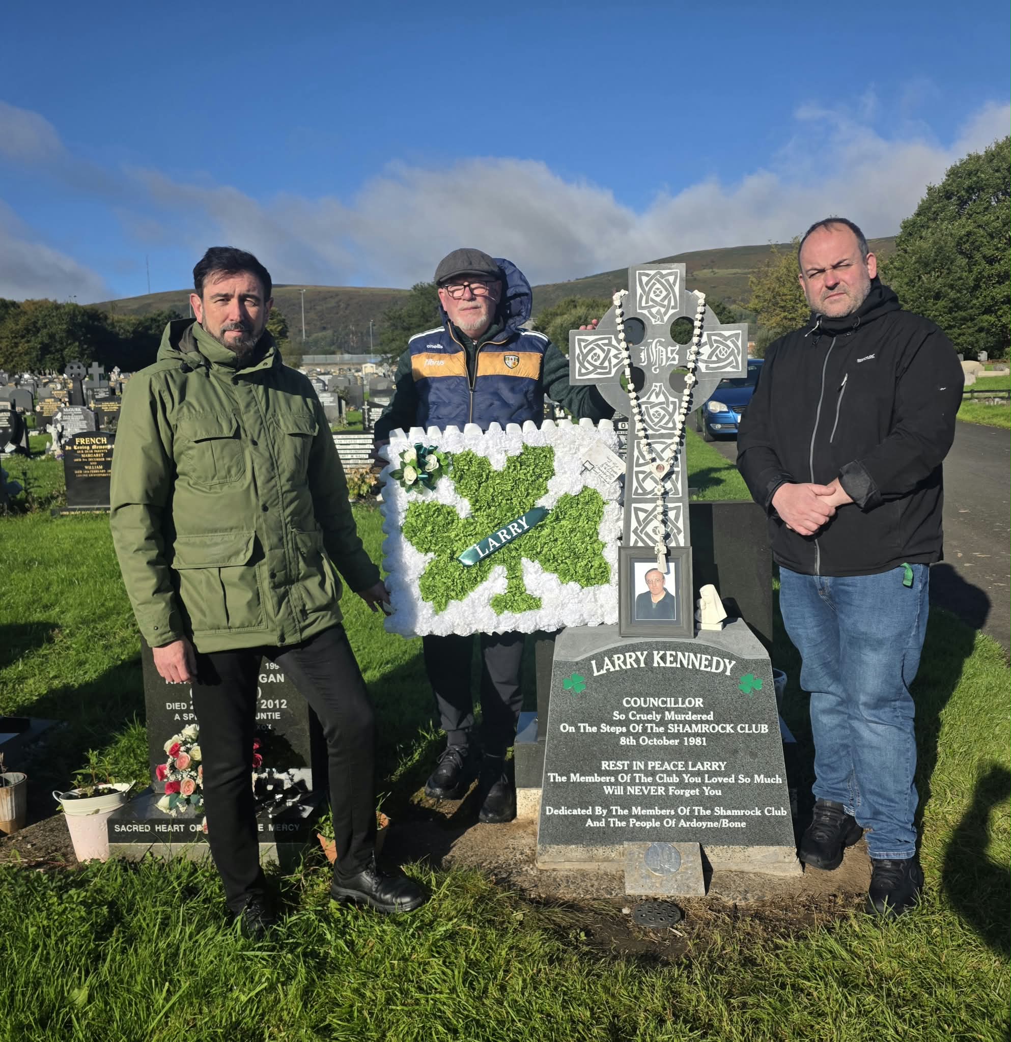 REMEMBERED: Paul Carson, Secretary of Shamrock Sports and Social Club, centre, with Councillor Paul Doherty and Councillor Paul McCusker