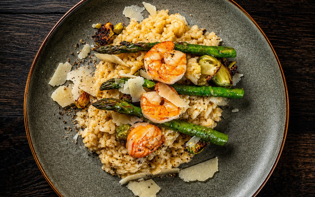 PLATING UP: Prawn and asparagus  parmesan risotto
