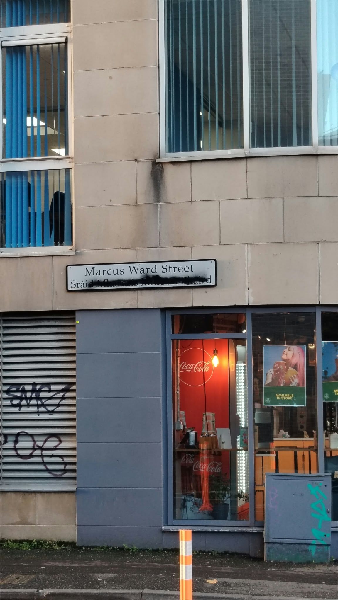 VANDALISED: The street sign on Sráid Mharcais Mhic an Bhaird has been vandalised