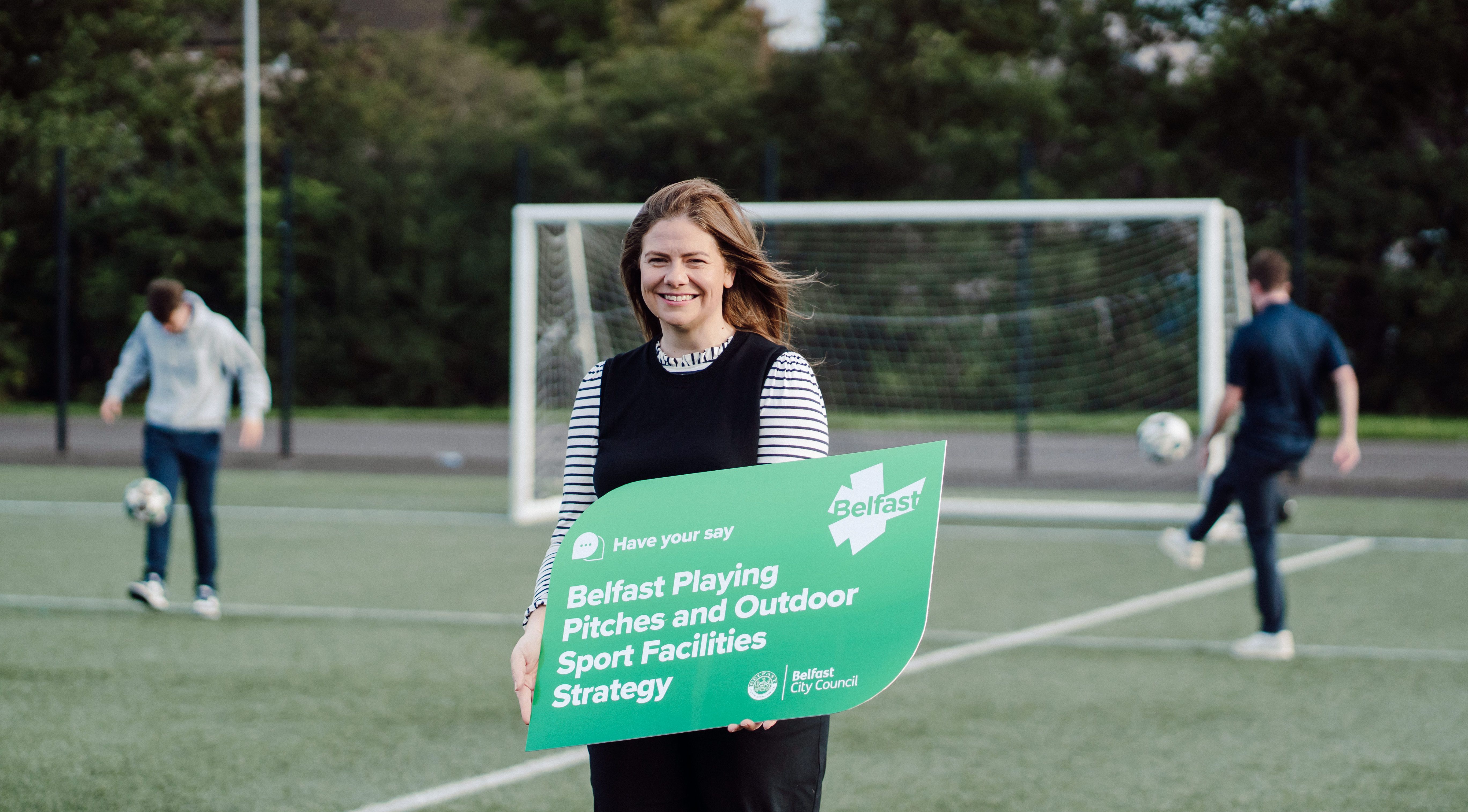 OUTDOOR FACILITIES: Councillor Jenna Maghie, Chair of Belfast City Council’s People and Communities Committee, launches the public consultation