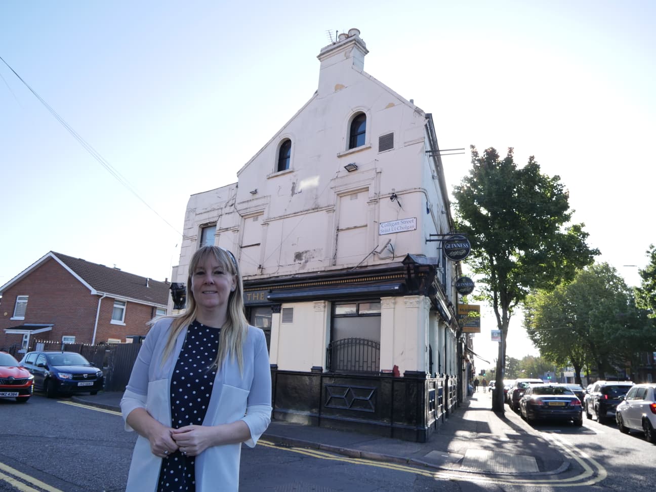 CONCERNS: Sinn Féin Councillor Claire Canavan at the former Fort Bar on the Springfield Road