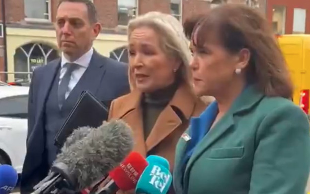 WATCH: Mary Lou McDonald and Michelle O'Neill arrive at Musgrave police station for interview