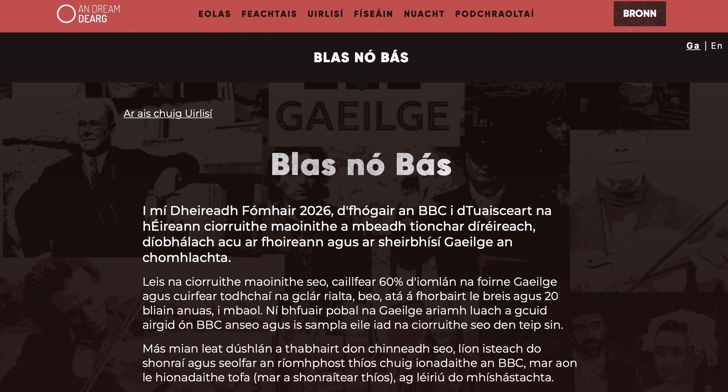 GLÉAS ÚR: Is féidir le daoine dul ar shuíomh An Dream Dearg le litir a chur chuig an BBC