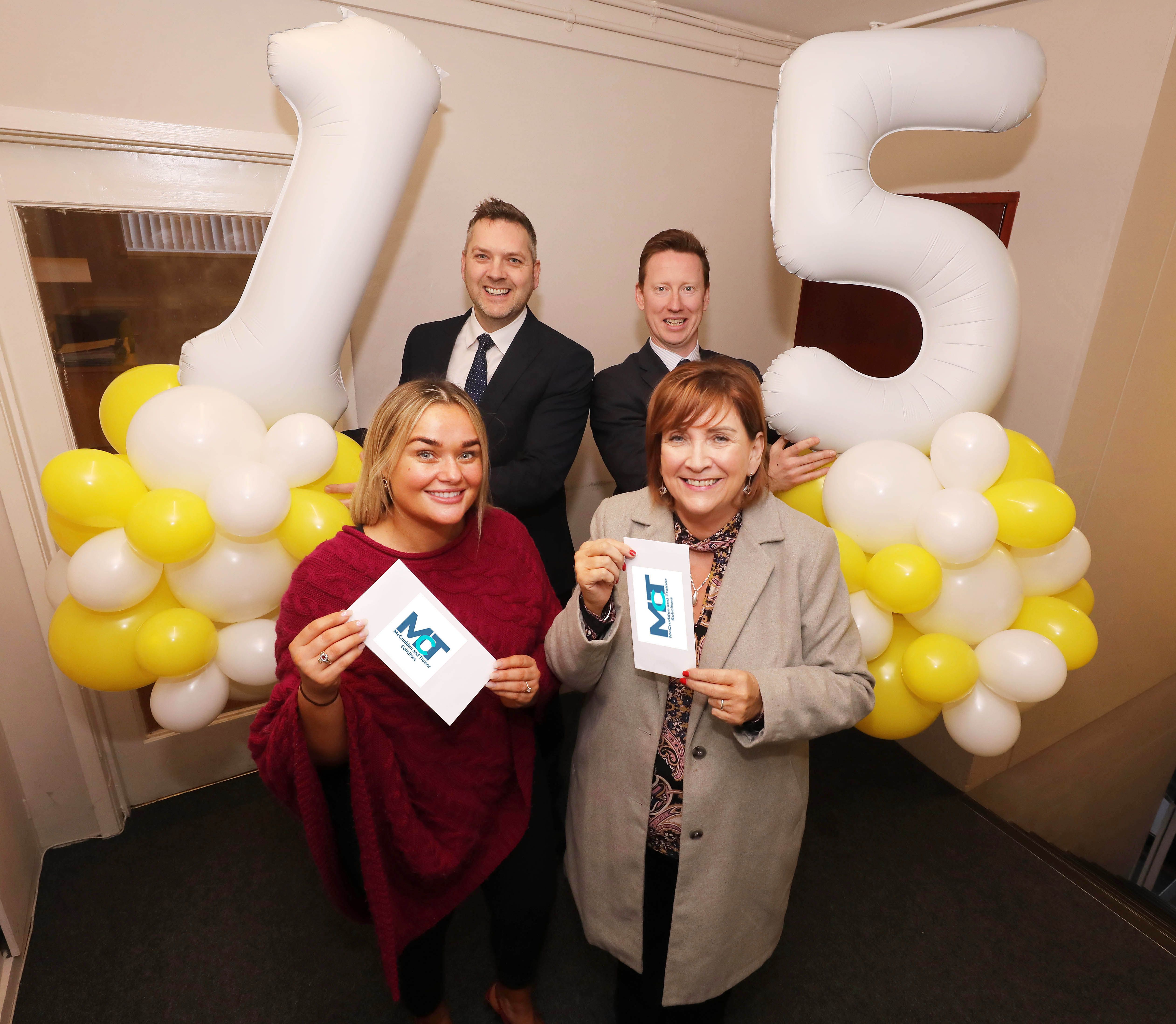 SUPPORT: Damien Trainor and Timothy McCrudden from McCrudden and Trainor Solicitors with Grace Smyth from Tús Úr Fresh Beginnings and Deirdre Walsh from Whiterock Children’s Centre