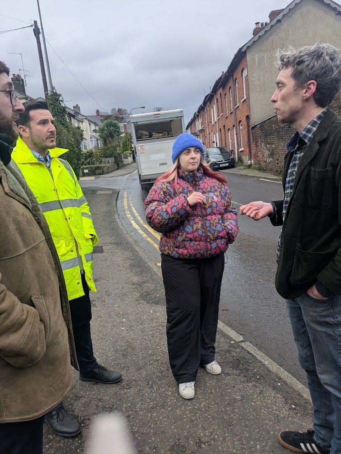 ROAD SAFETY: A recent site meeting in Dunmurry with officials from the Department for Infrastructure and People Before Profit reps