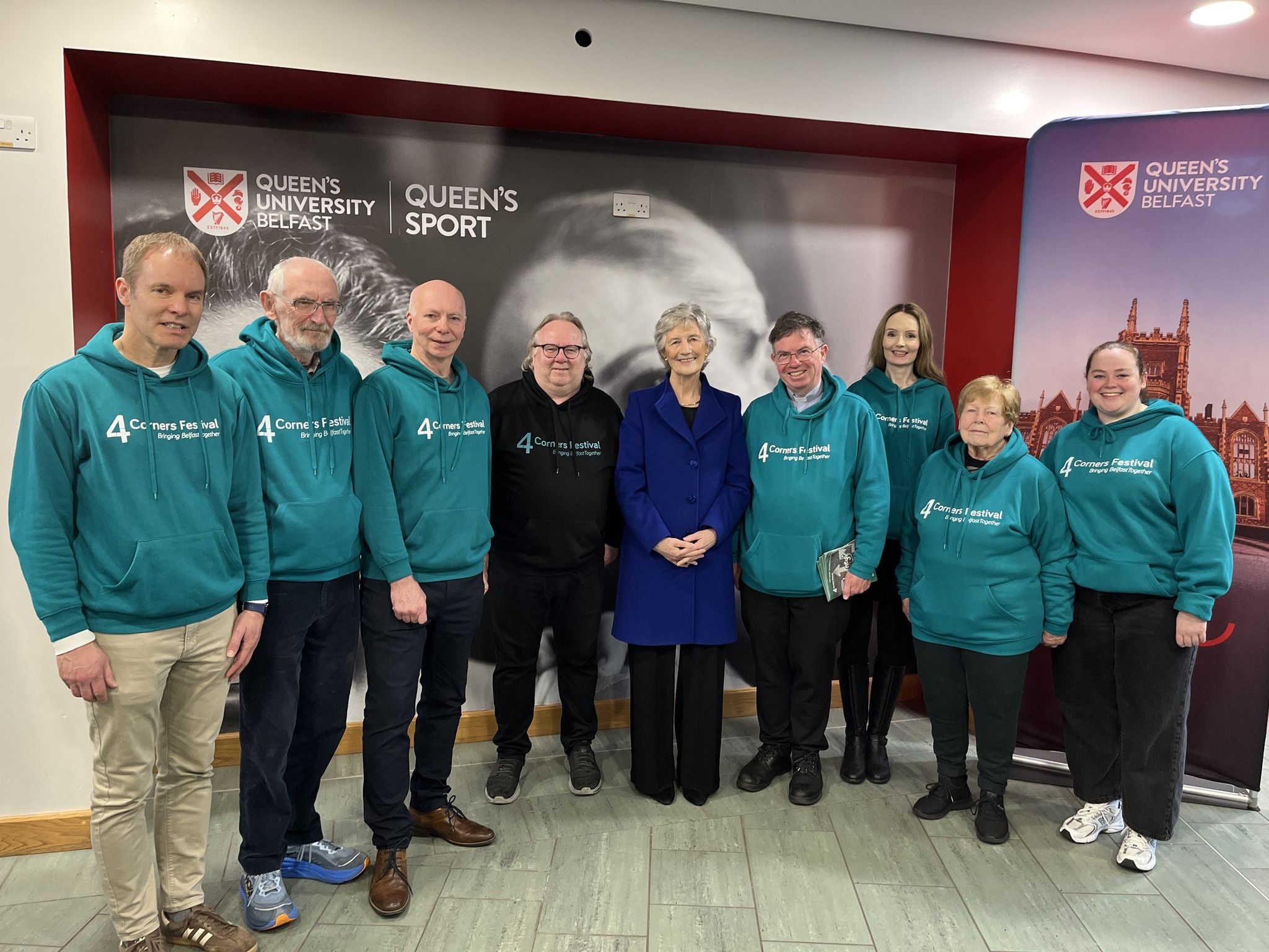 WELCOME: The 4 Corners Festival team with President Catherine Connolly during her recent visit to Belfast