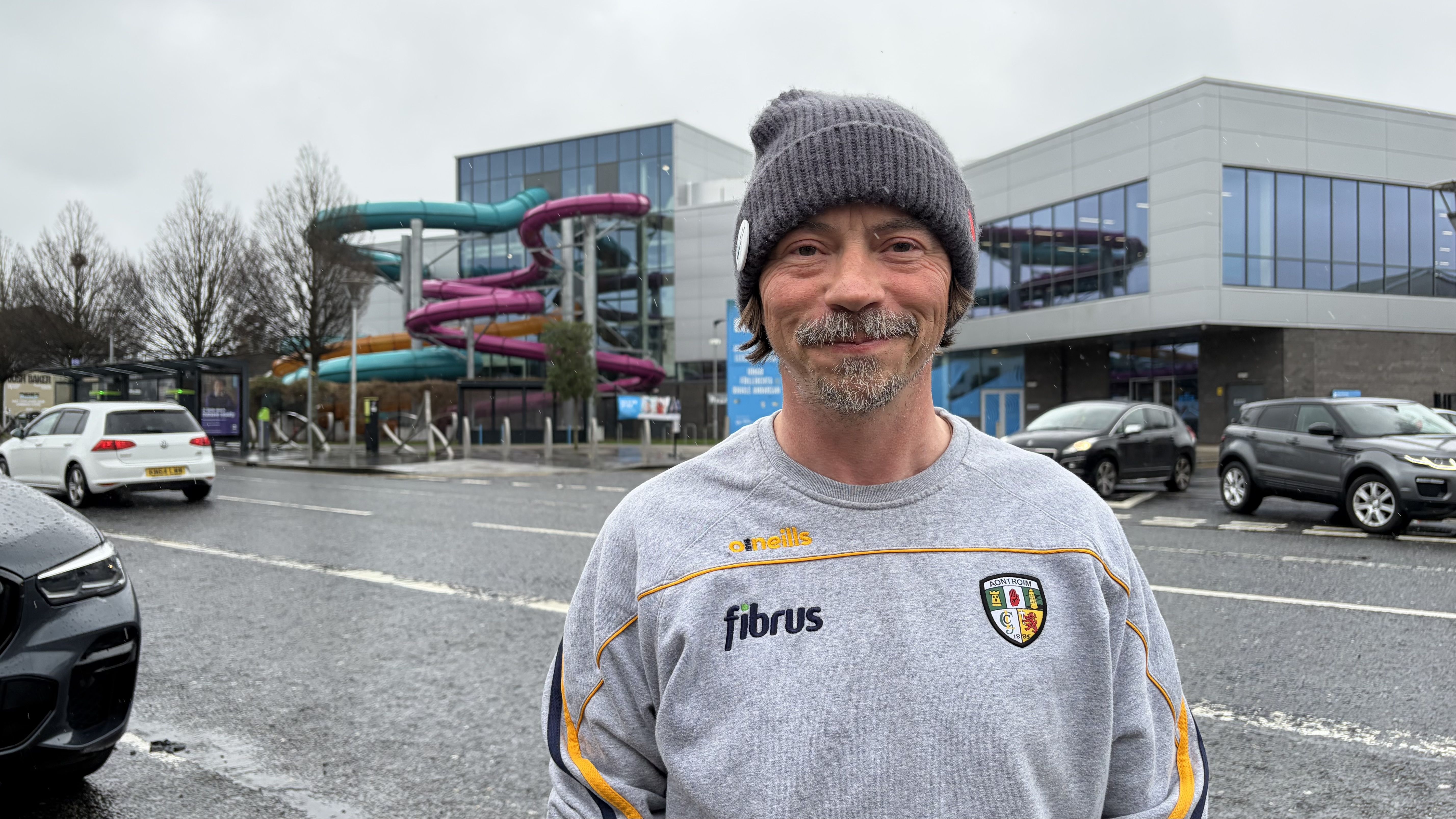 AH, SO THAT\"S WHERE OUR \"A\" WENT TO: Mickey McCrory outside the new Andersonstown Leisure Centre