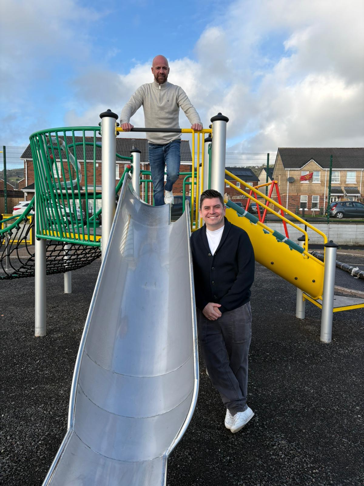 NEW PLAY PARK: Danny Baker MLA and Councillor Joe Duffy at the new facilities