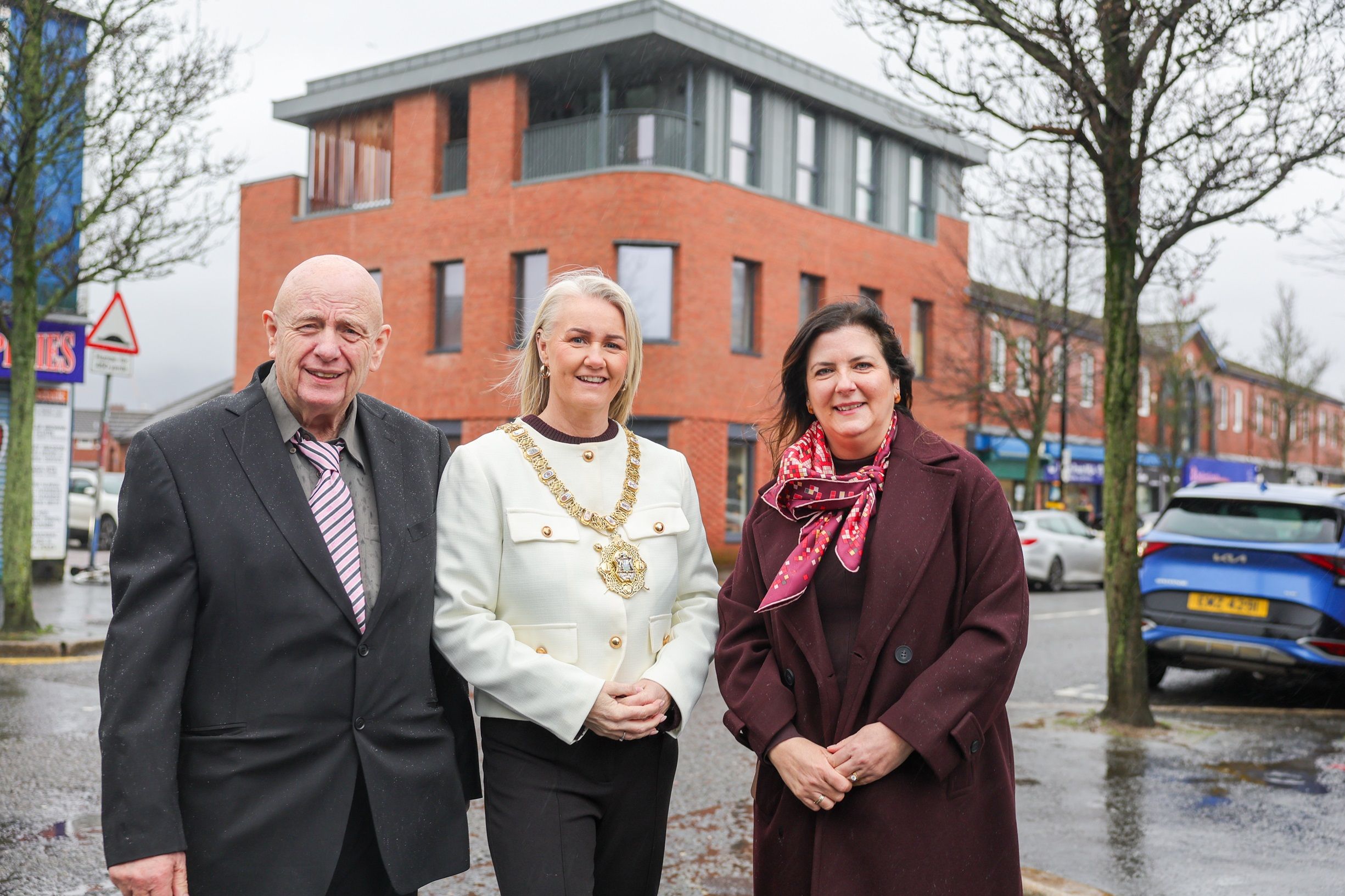 OPENING: Dr Garnet Busby from Belfast South Community Resources, Lord Mayor of Belfast, Councillor Tracy Kelly and Gail Prentice from Flax Arts Studios pictured at the £1.13 million Sandy Row Arts & Digital Hub