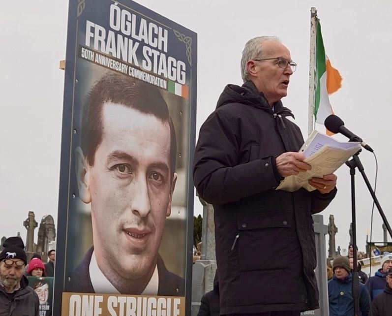 COMRADES: Gerry Kelly speaking at the Frank Stagg 50th anniversary commemoration